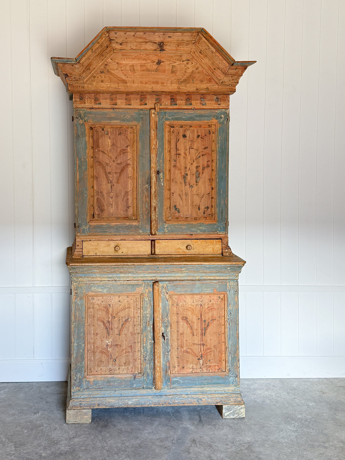 Antique Swedish Painted Two-Part Cupboard, c.1803