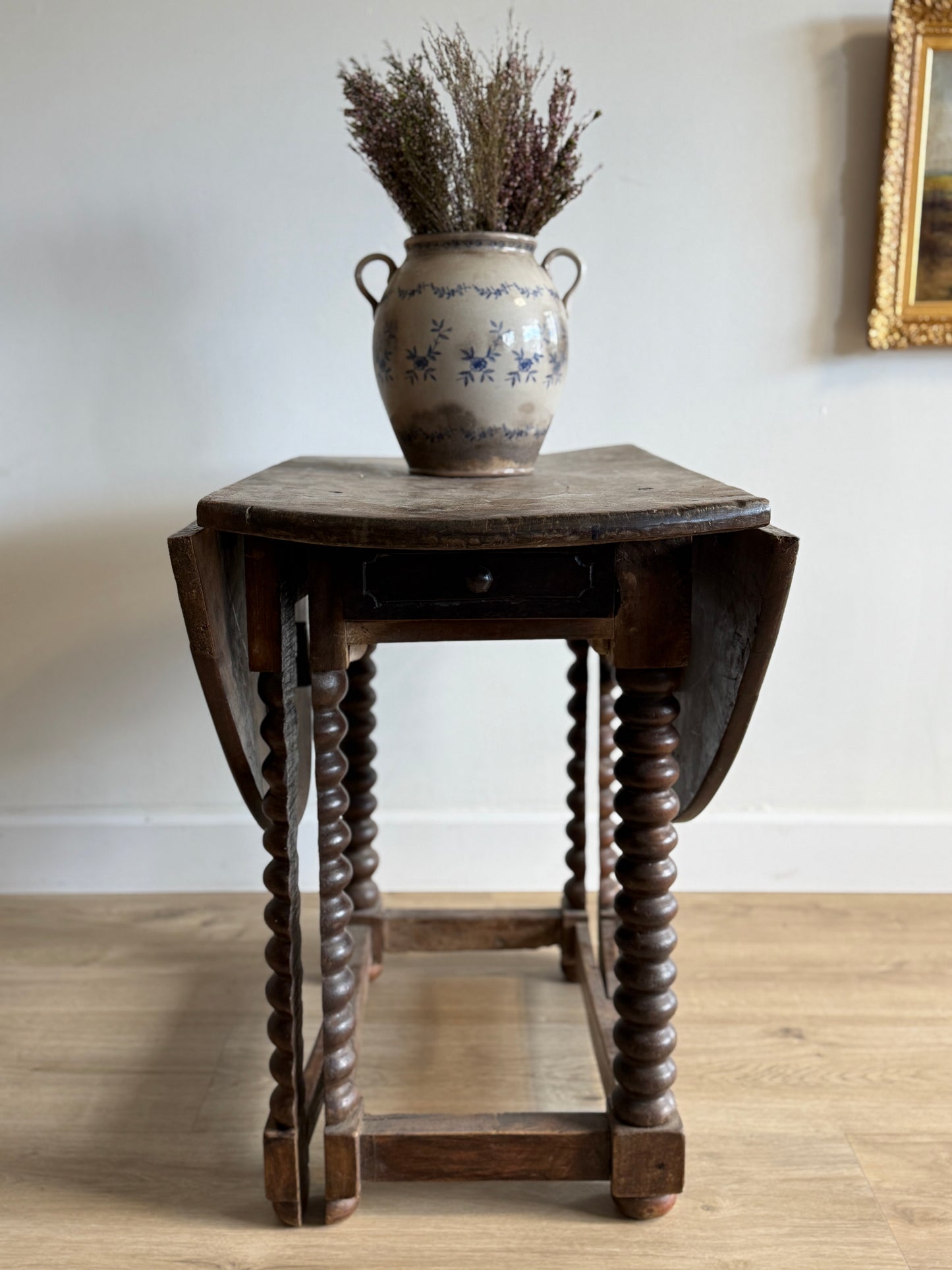 17th c. French Walnut Oval Gateleg Table with Drawer
