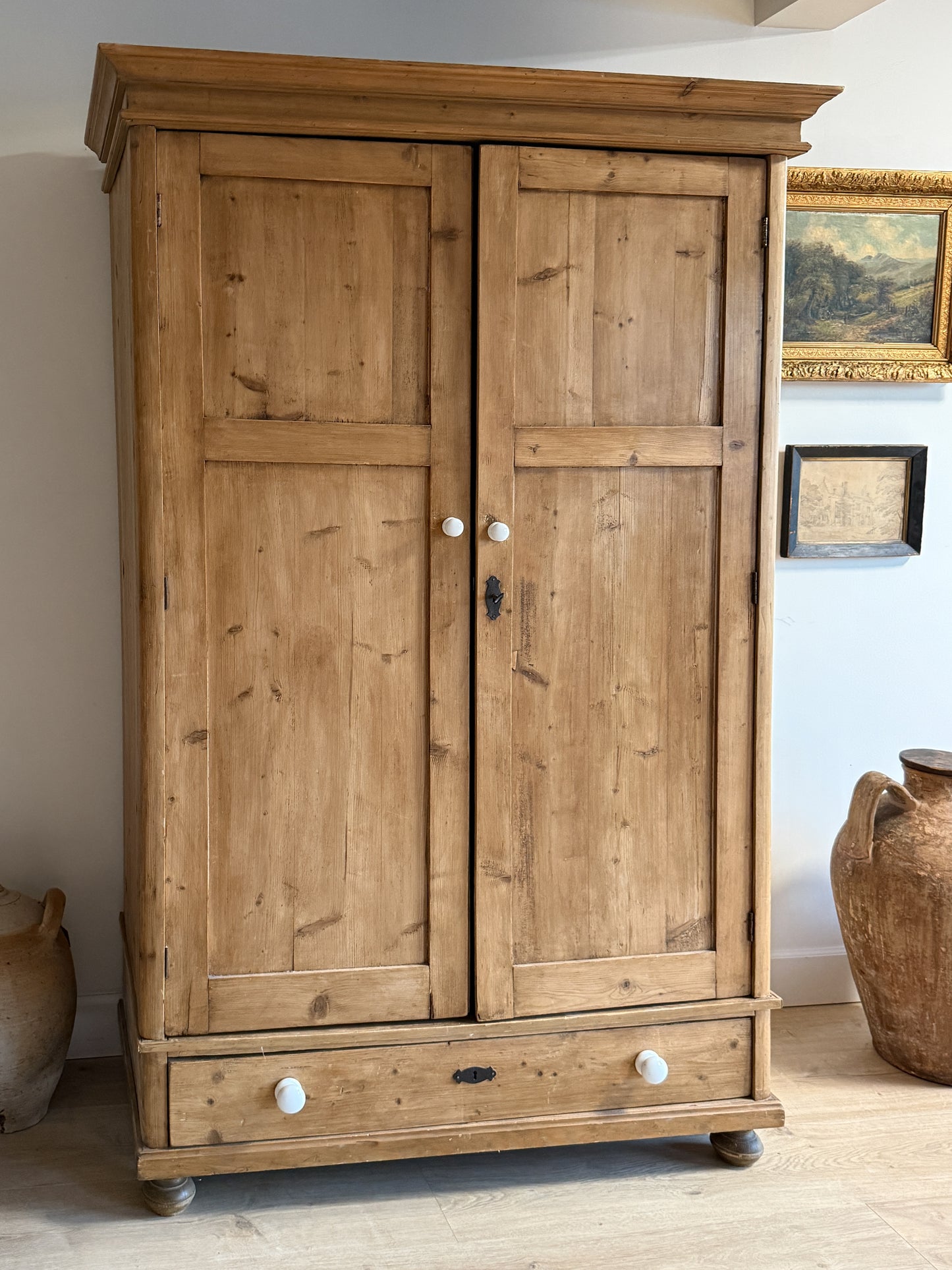 Antique English Pine Knockdown Wardrobe/Armoire