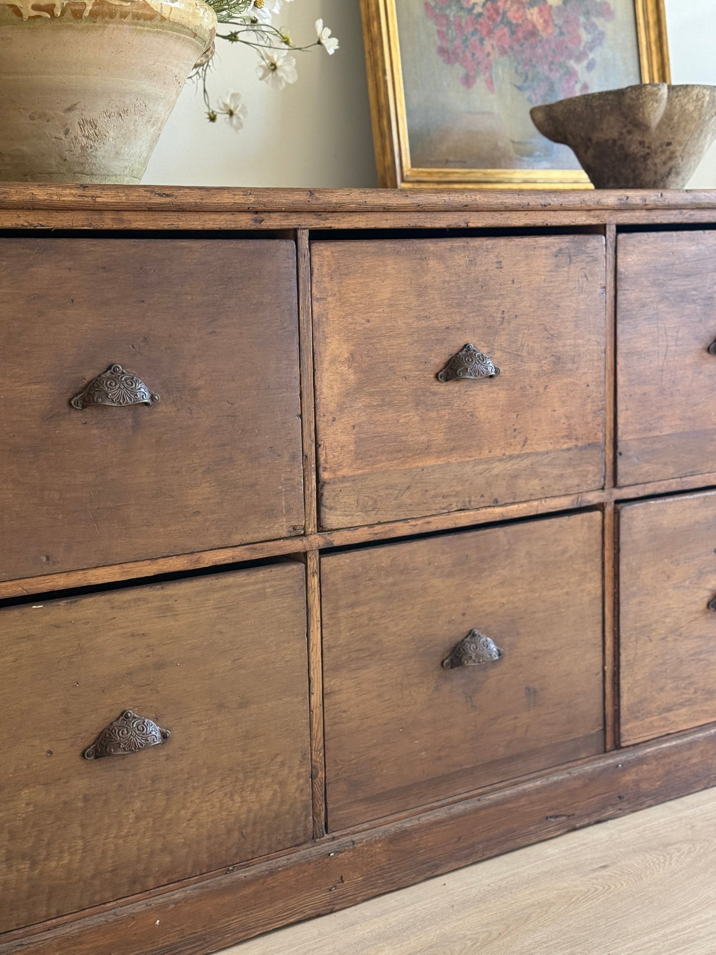 Monumental Antique English Bank of Drawers/Sideboard