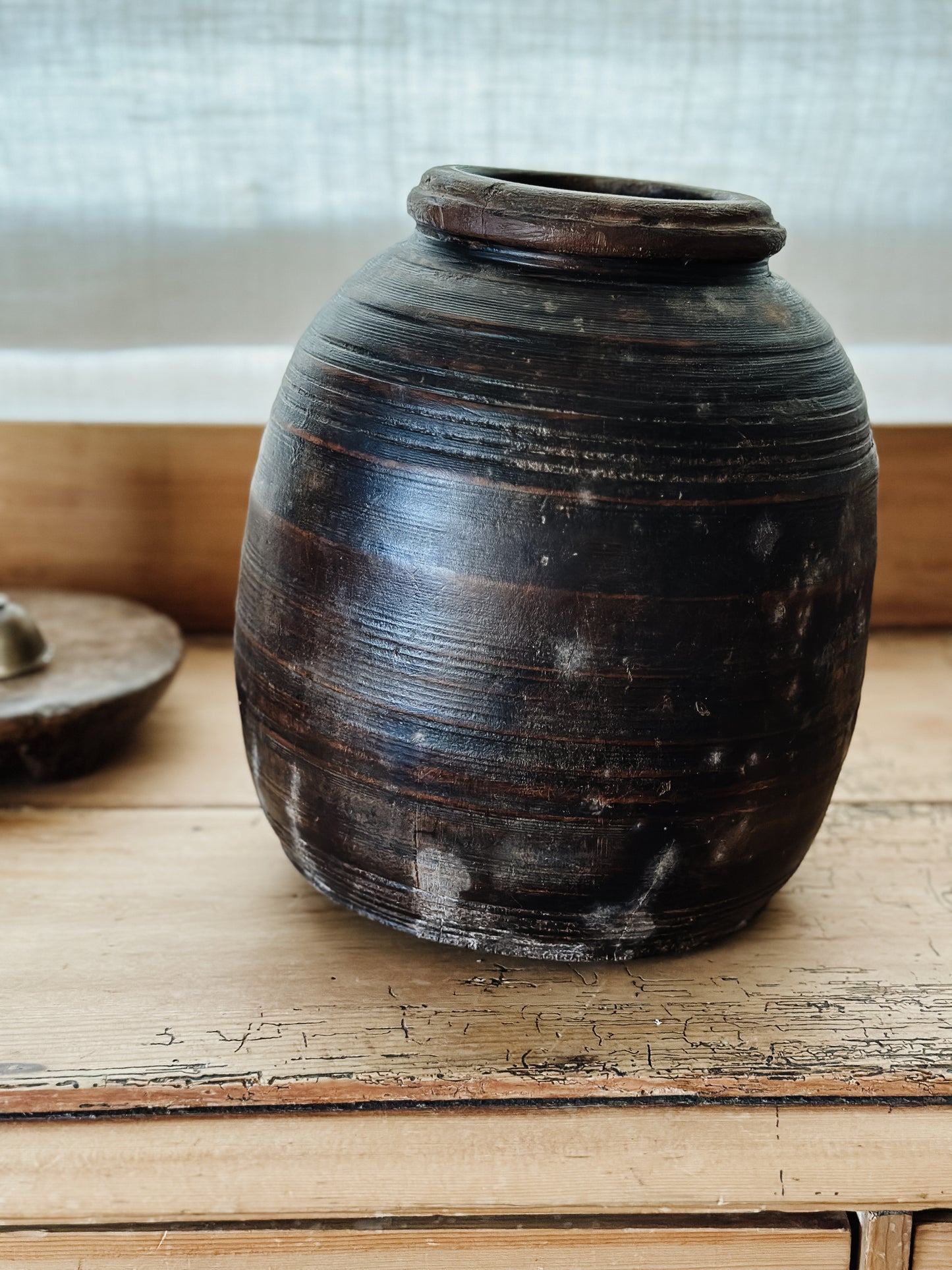 Large Vintage Hand-carved Wood Jug/Pot