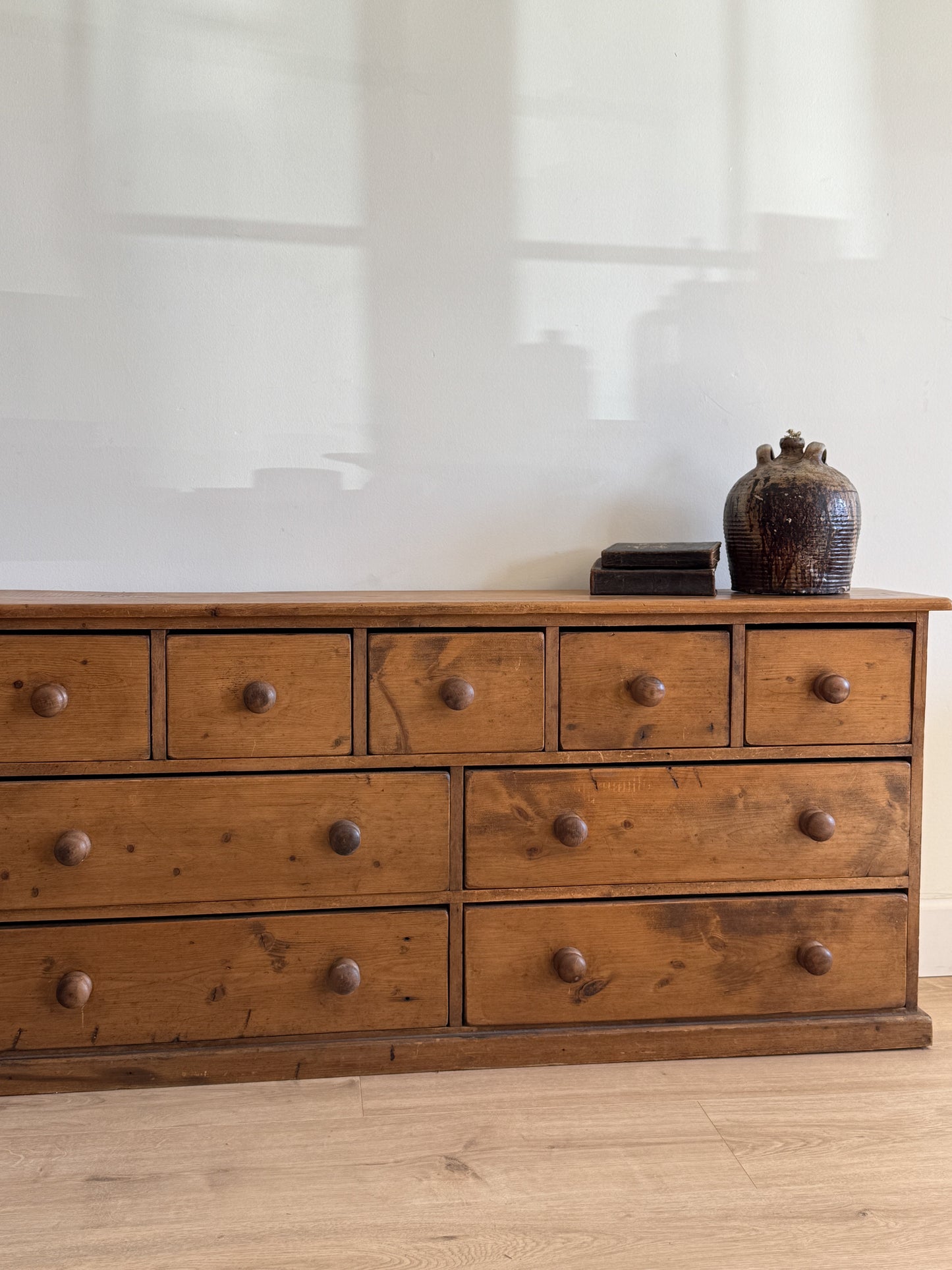 Antique English Pine Bank of Drawers/Sideboard