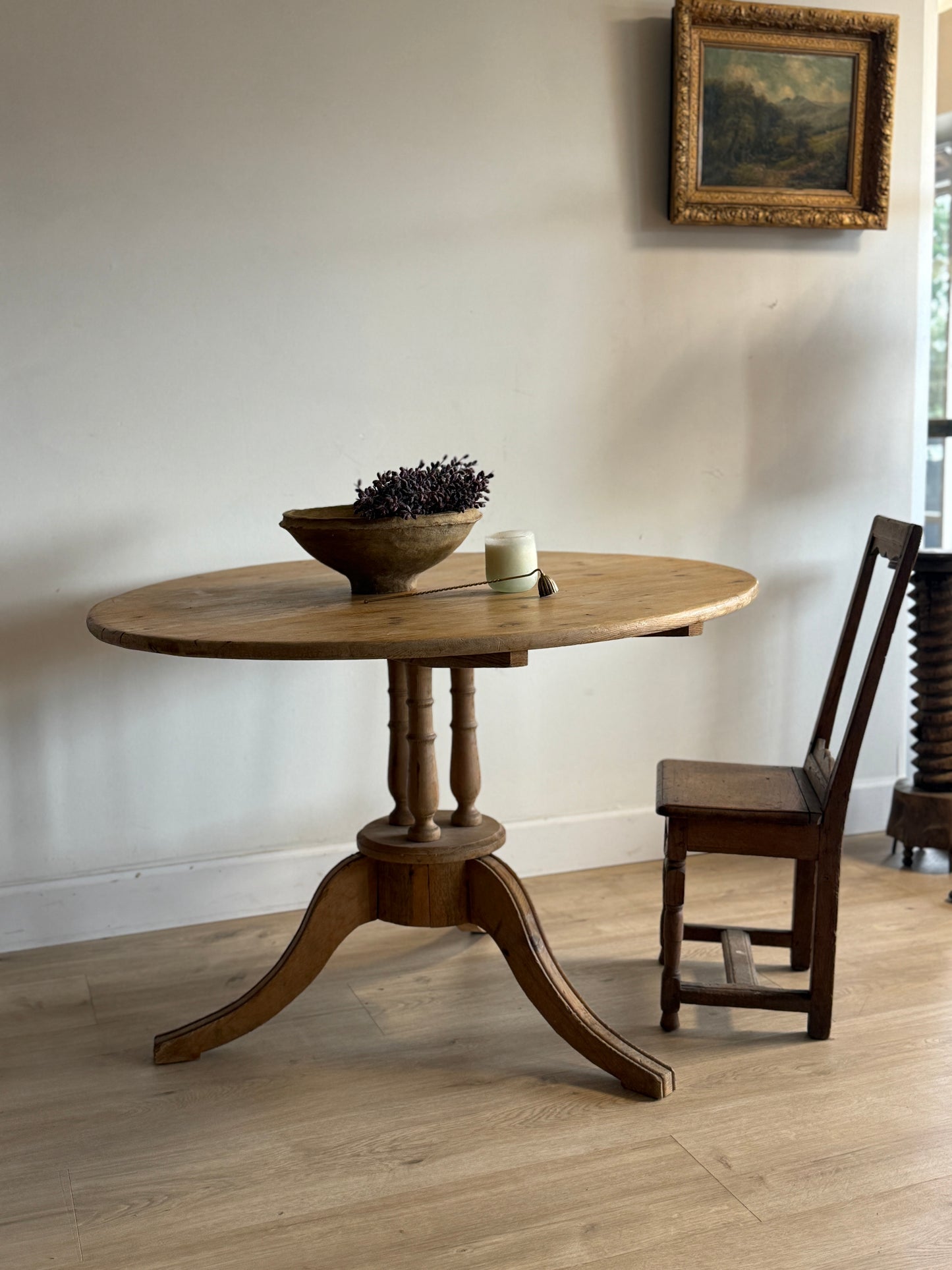 Antique English Pine Round Dining Table