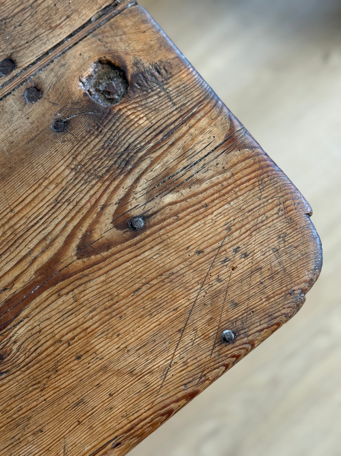 Antique French Pine Side Table with Drawer