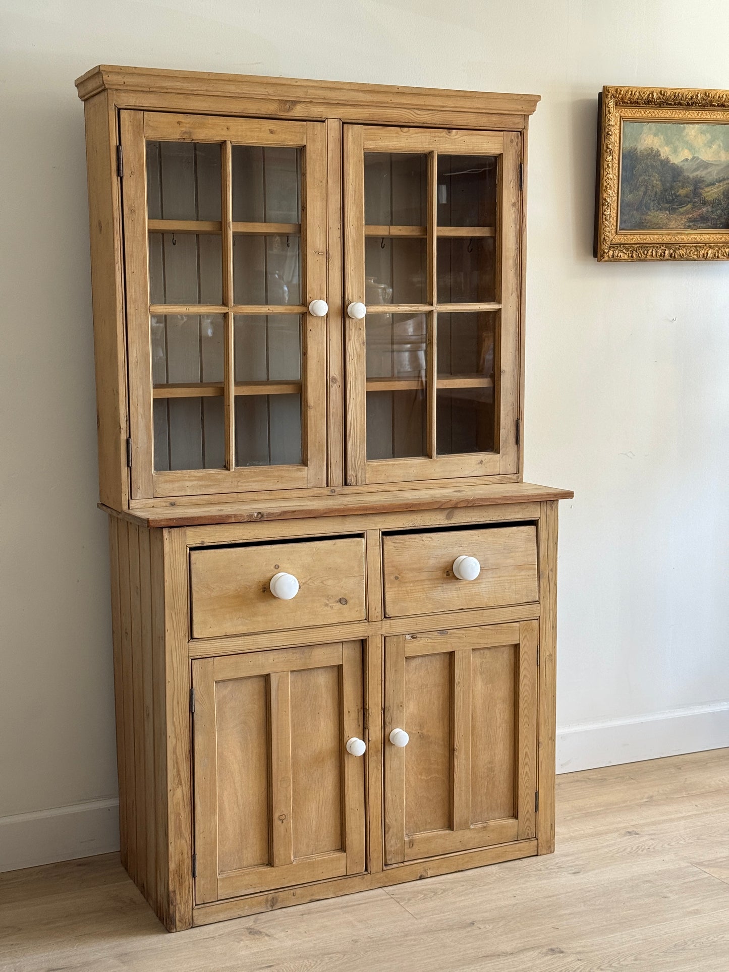 Antique English Glass Pine Hutch