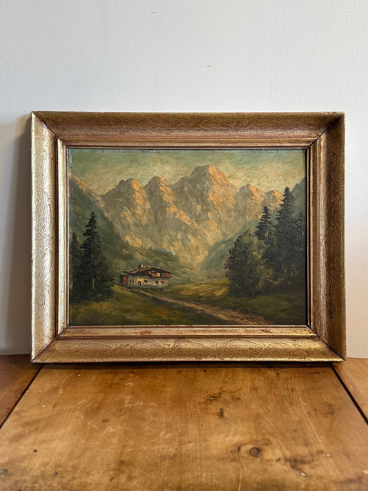 Original Antique German Oil Painting, Alps by Dihlman