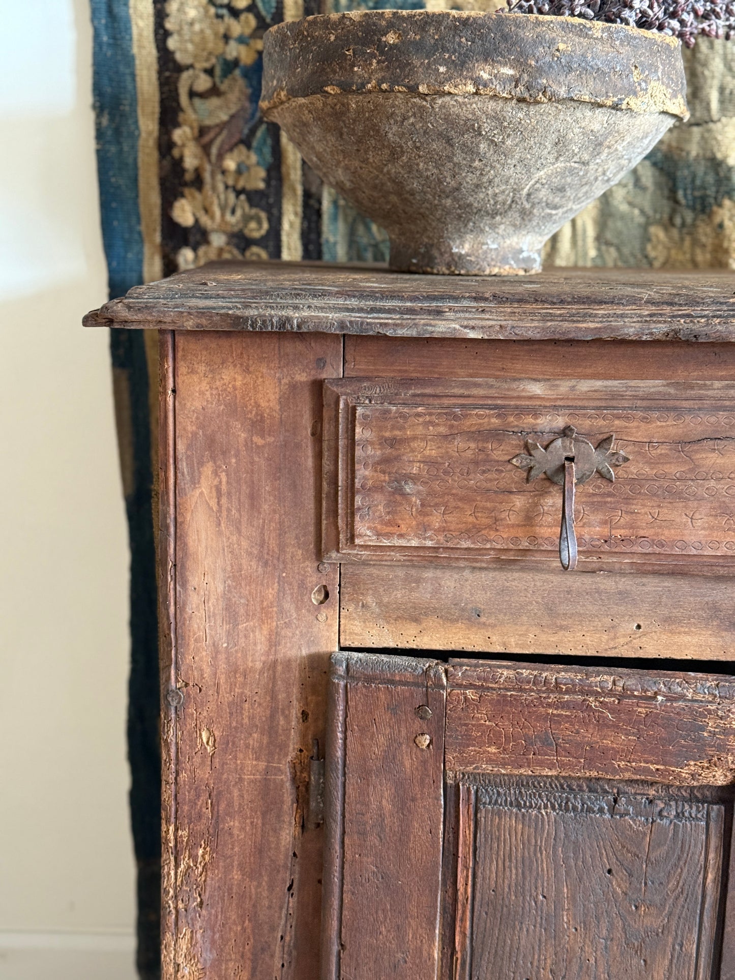 17th Century French Chestnut Sideboard with Leather Pulls