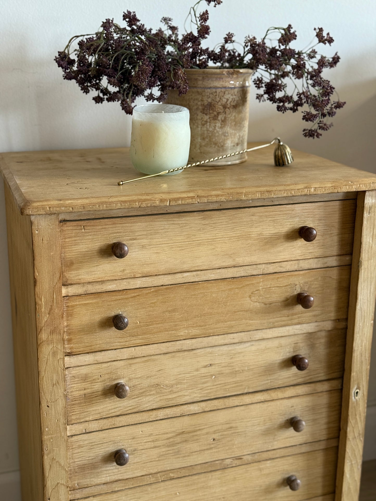Antique Seven Drawer English Pine Wellington Chest/Cabinet