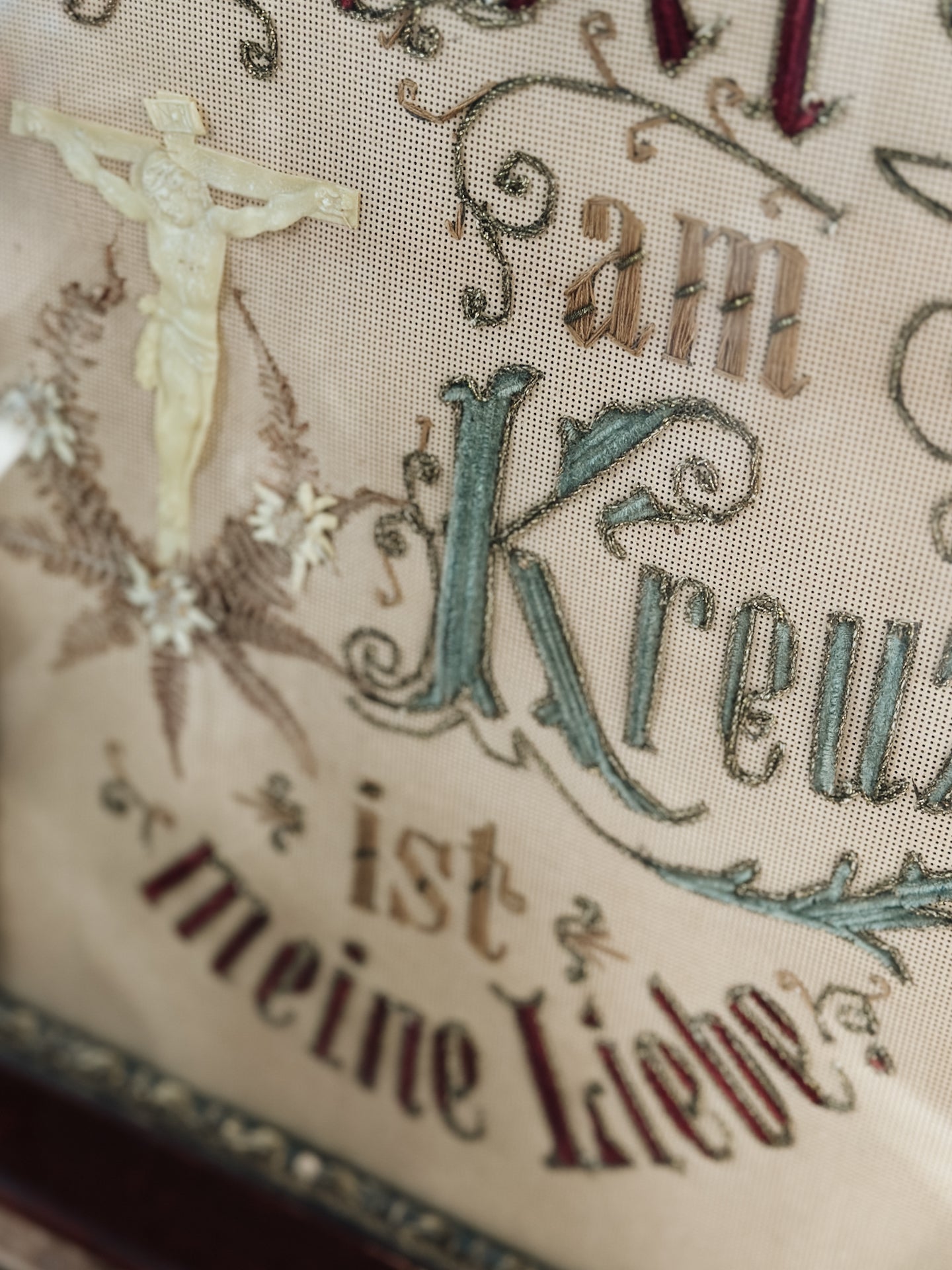 Antique German Christmas Framed Embroidery
