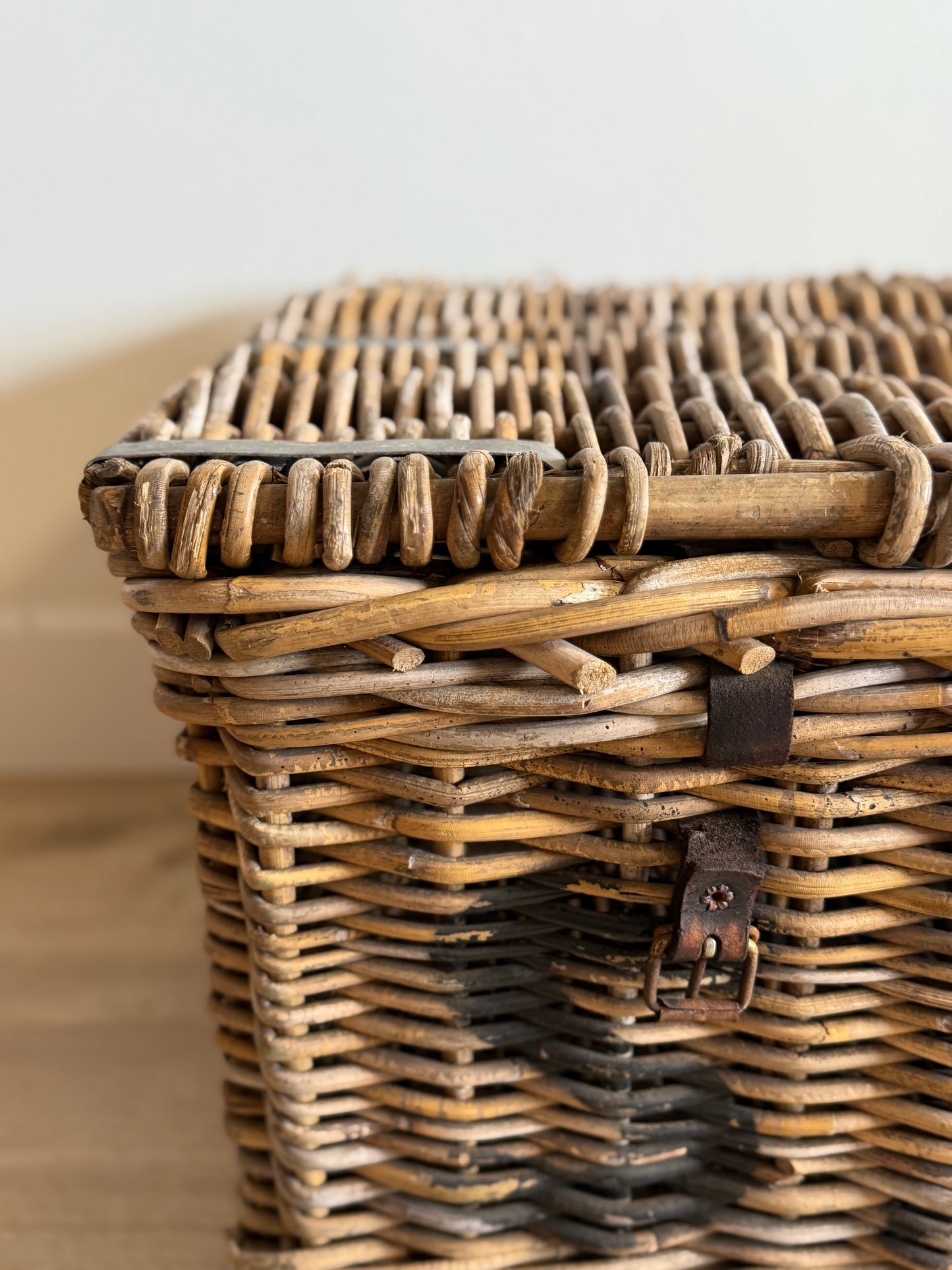 Antique English Wicker Trunk with iron Hardware