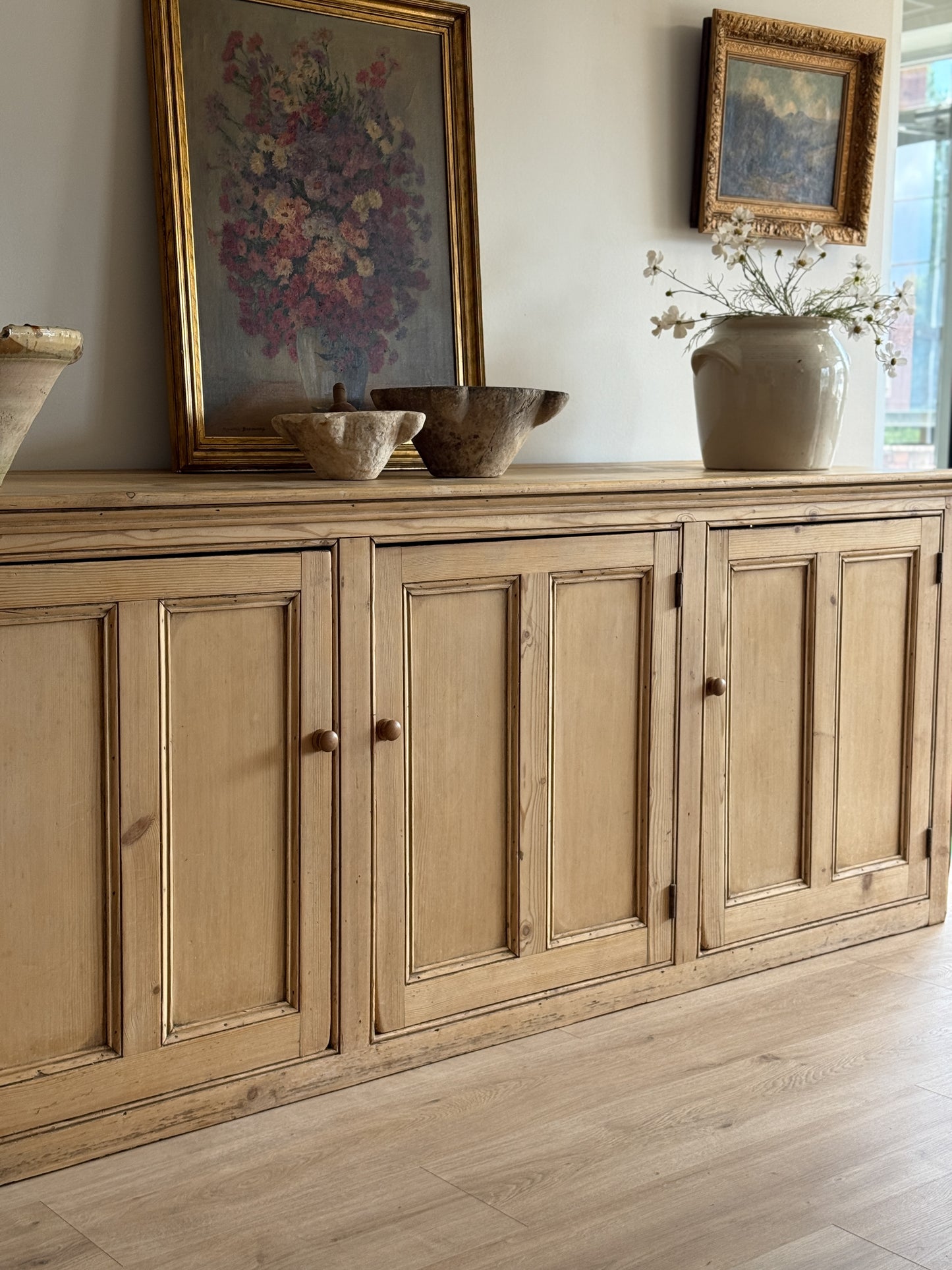 Monumental Antique English Pine Sideboard