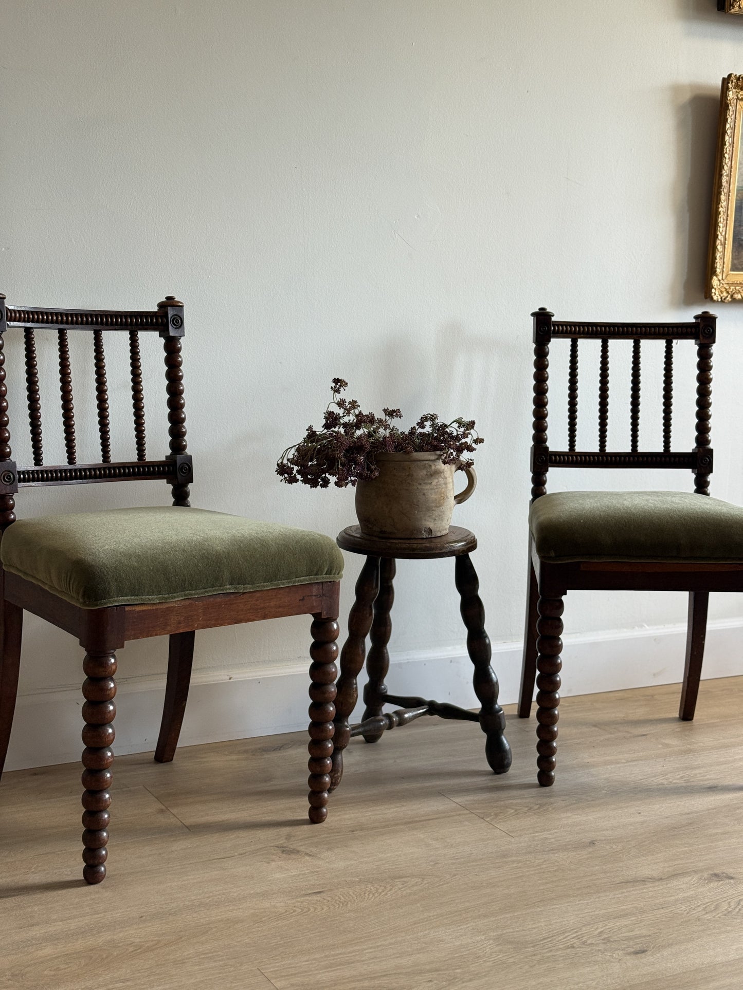 Pair of Antique English Oak Bobbin Chairs (circa 1880)