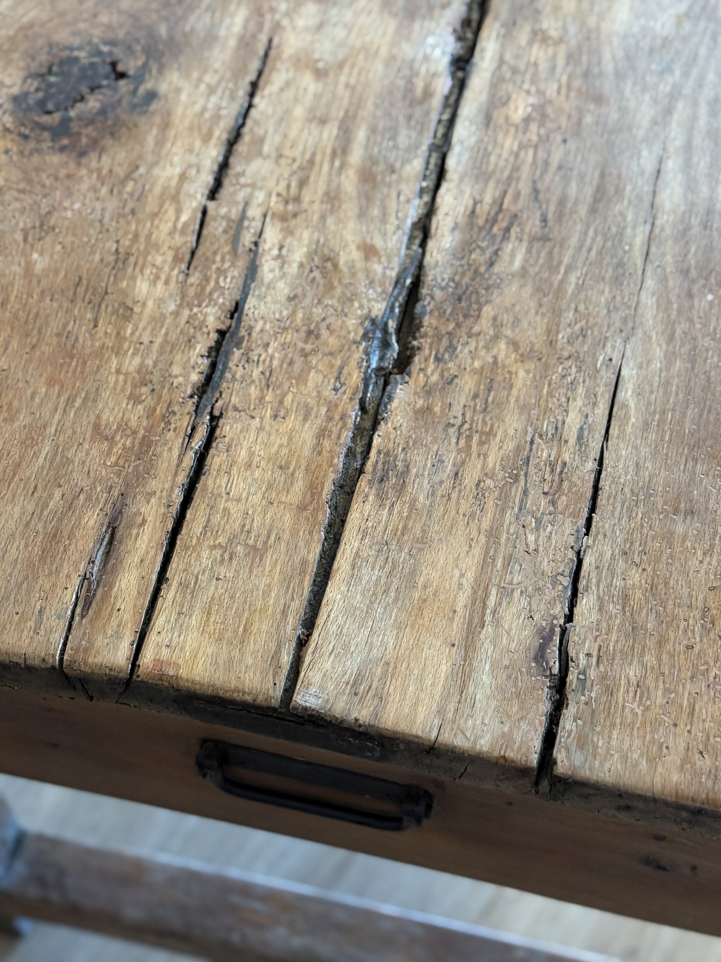 Antique French Elm & Fruitwood Base Work Table