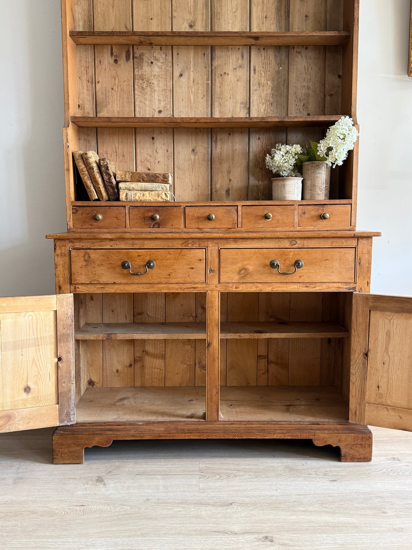 Antique English Pine Stepback Hutch