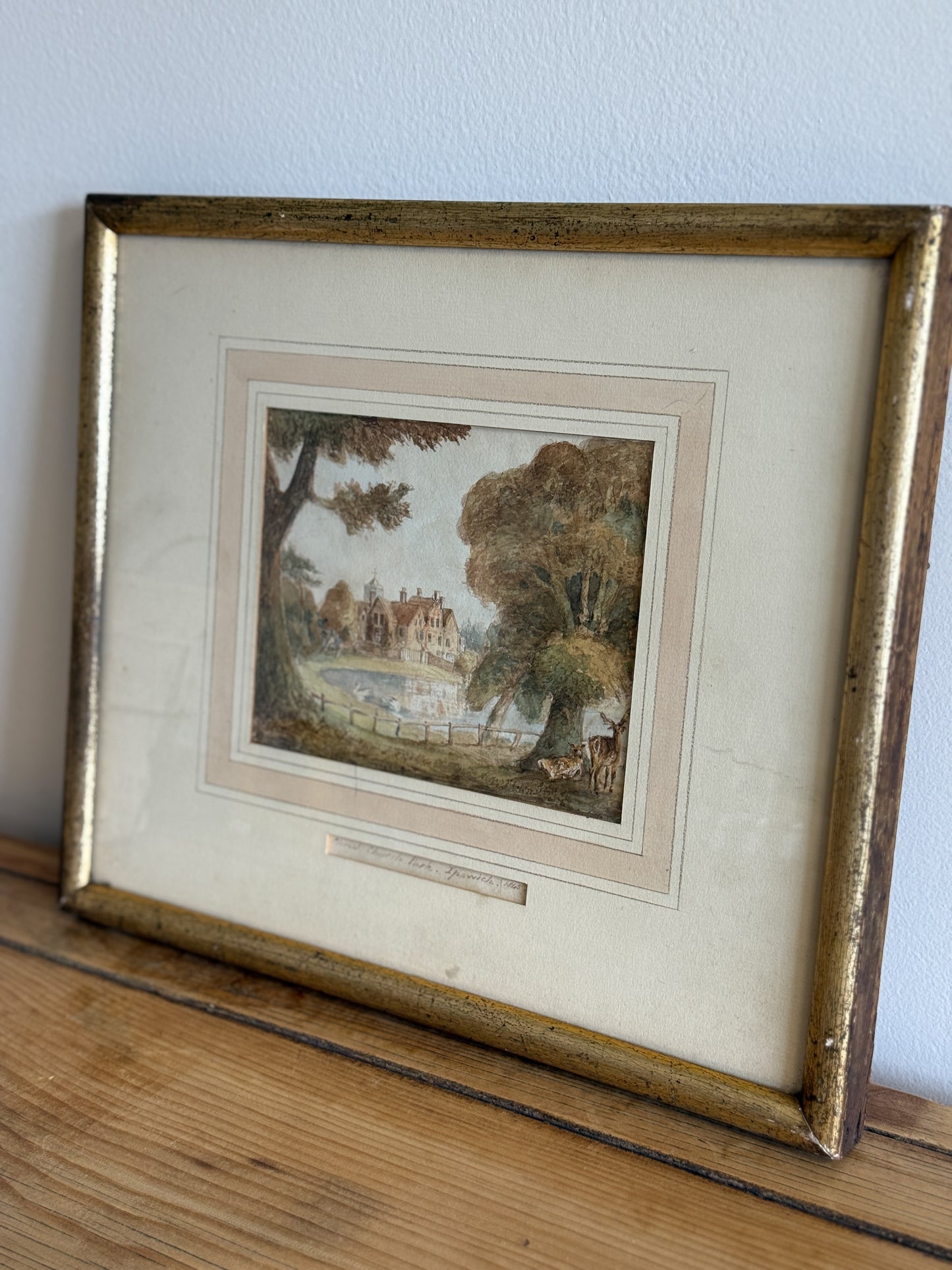Antique English Watercolor Painting, Christchurch Park in Ipswich