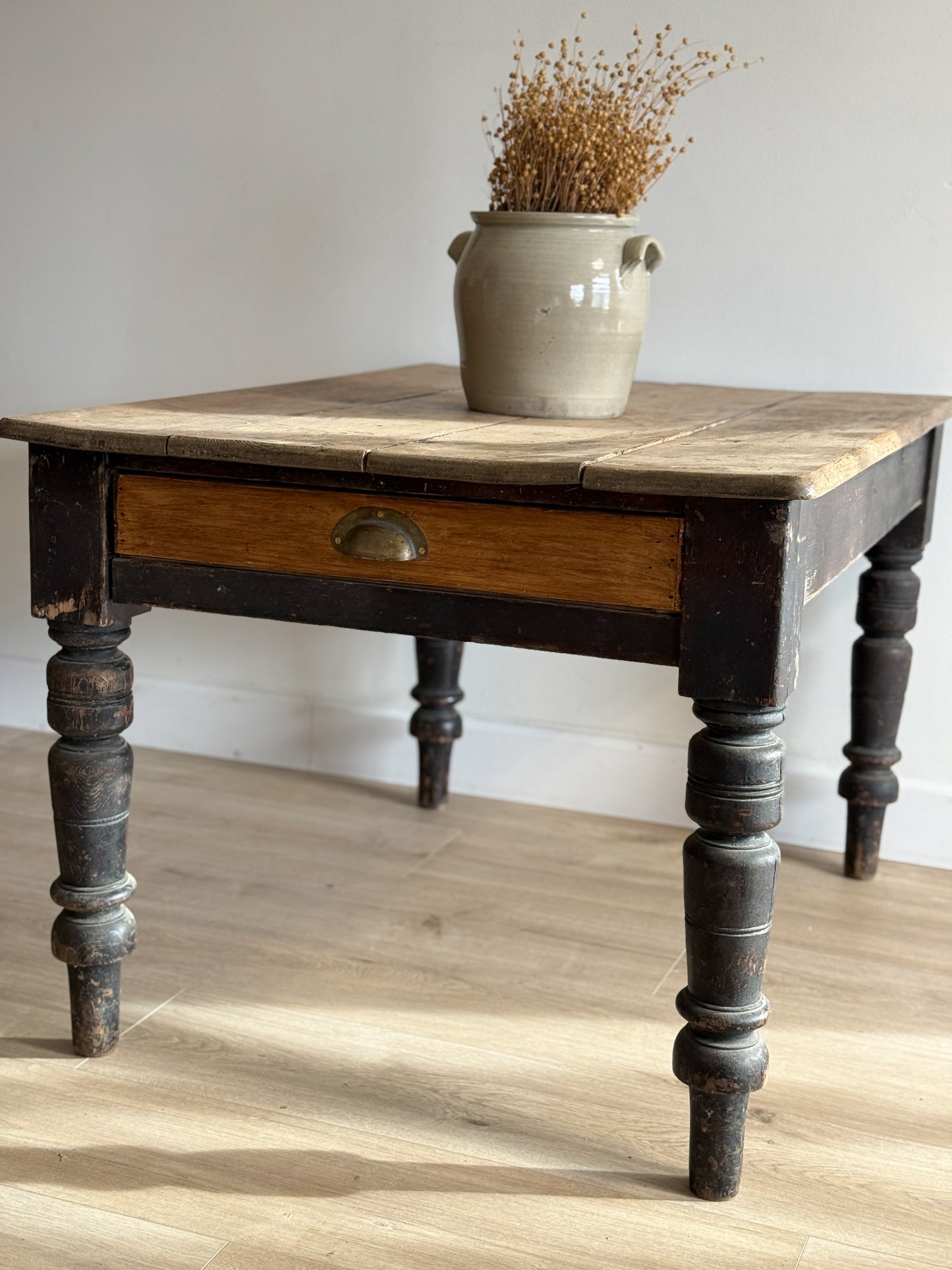 Antique English Pine Table with Drawer