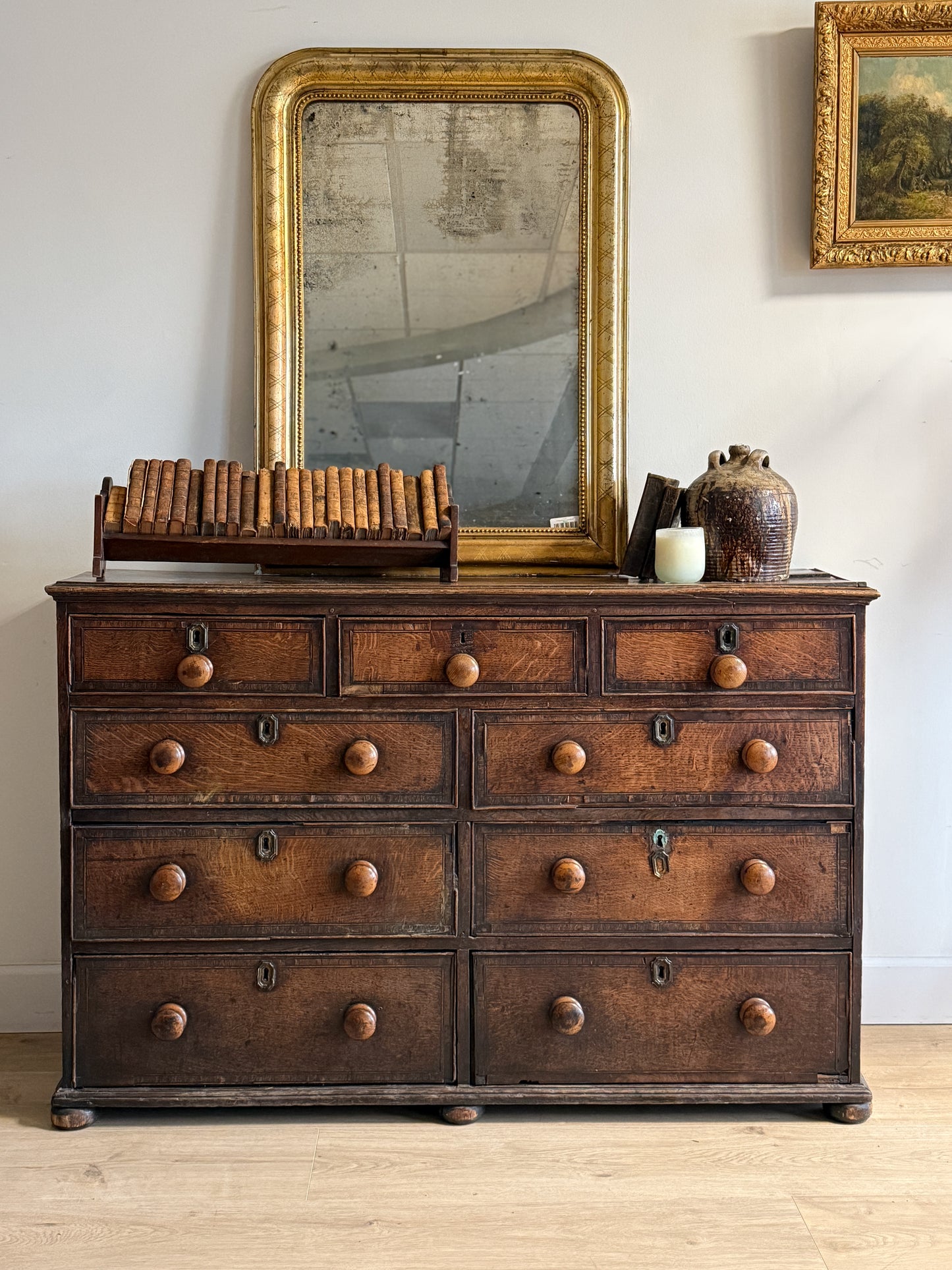 Antique English Sideboard/Bank of Nine Drawers
