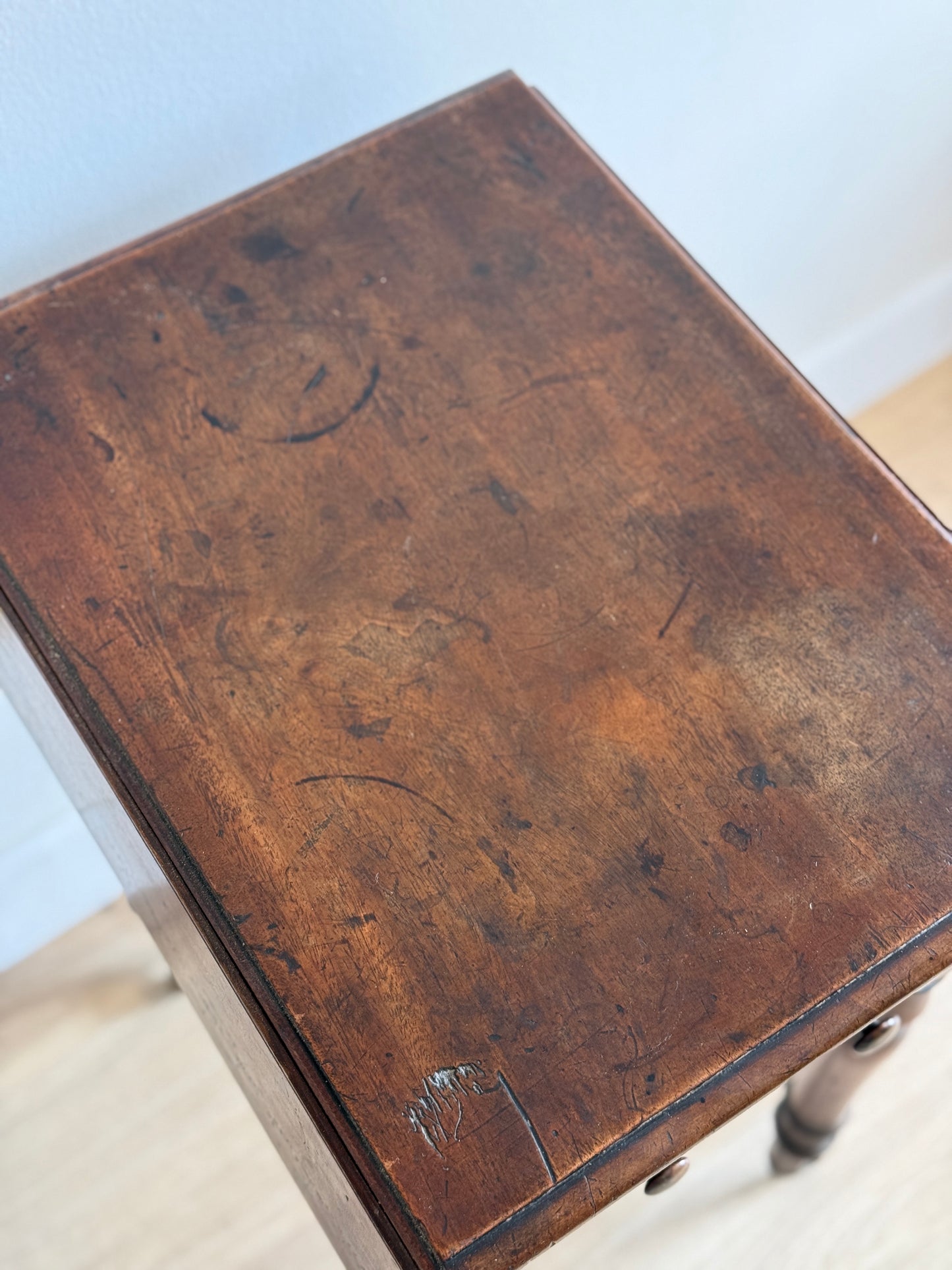 Antique English Drop leaf Side Table with Two Drawers