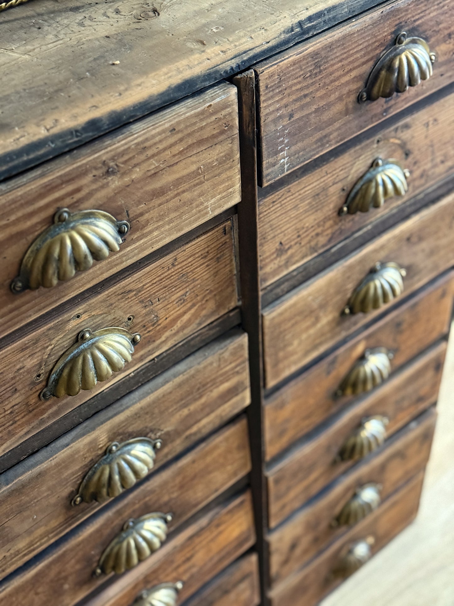 Antique English Shoe Factory Bank of Drawers/Sideboard
