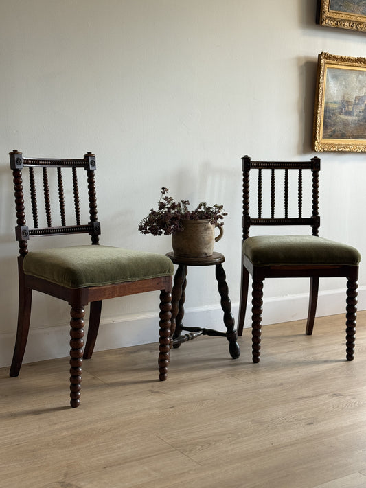 Pair of Antique English Oak Bobbin Chairs (circa 1880)