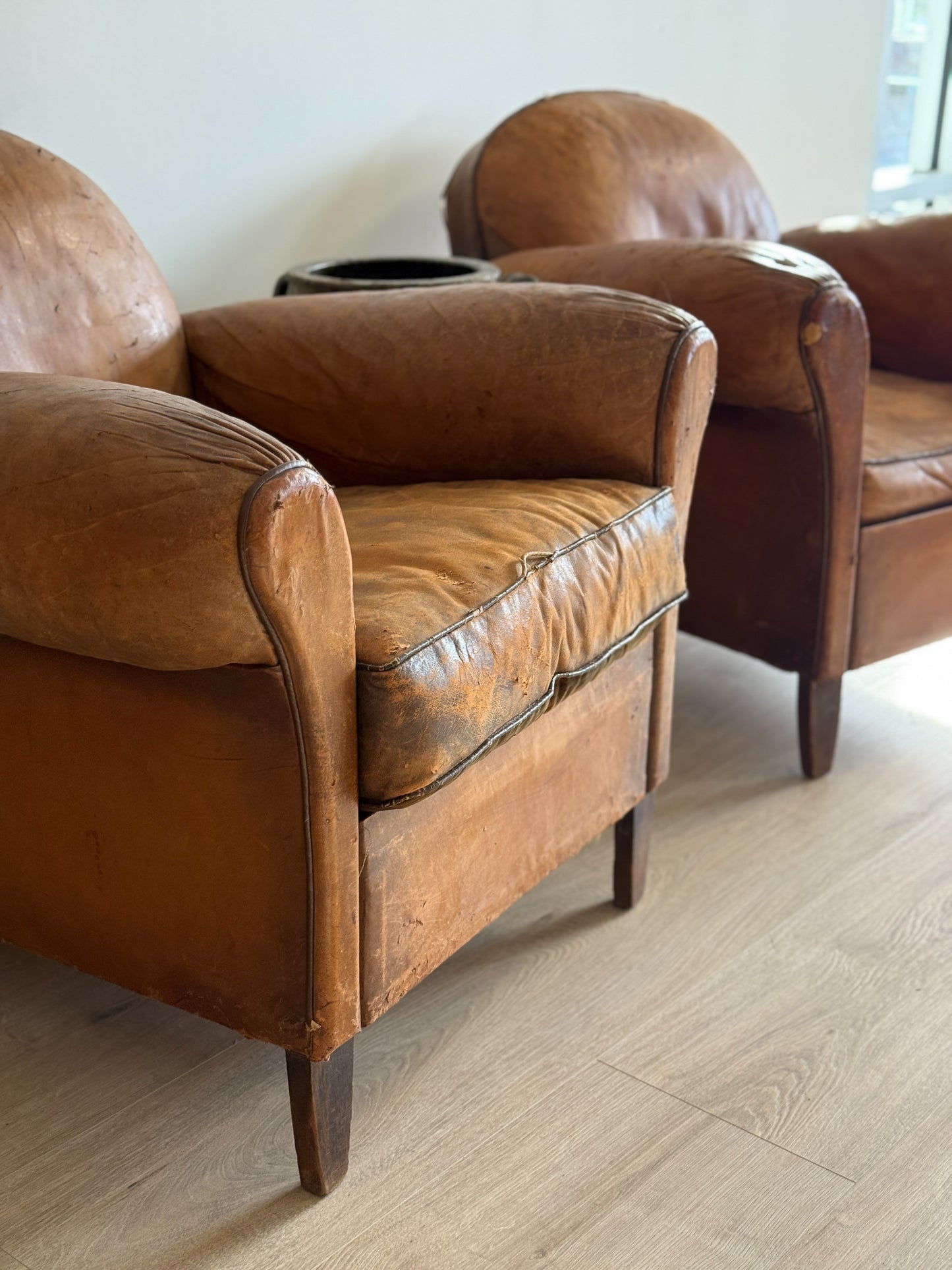 Antique Pair French Leather Chairs