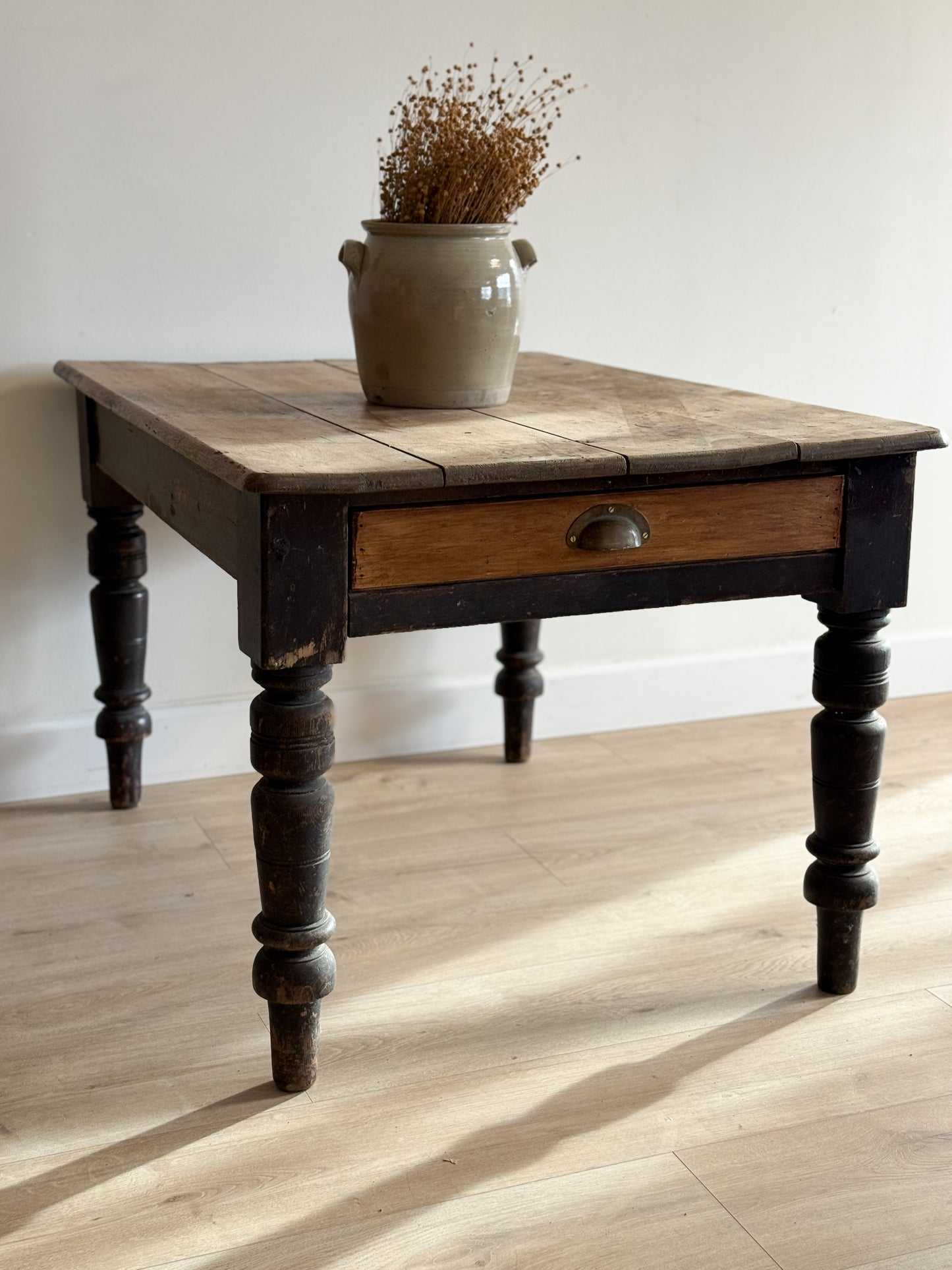 Antique English Pine Table with Drawer