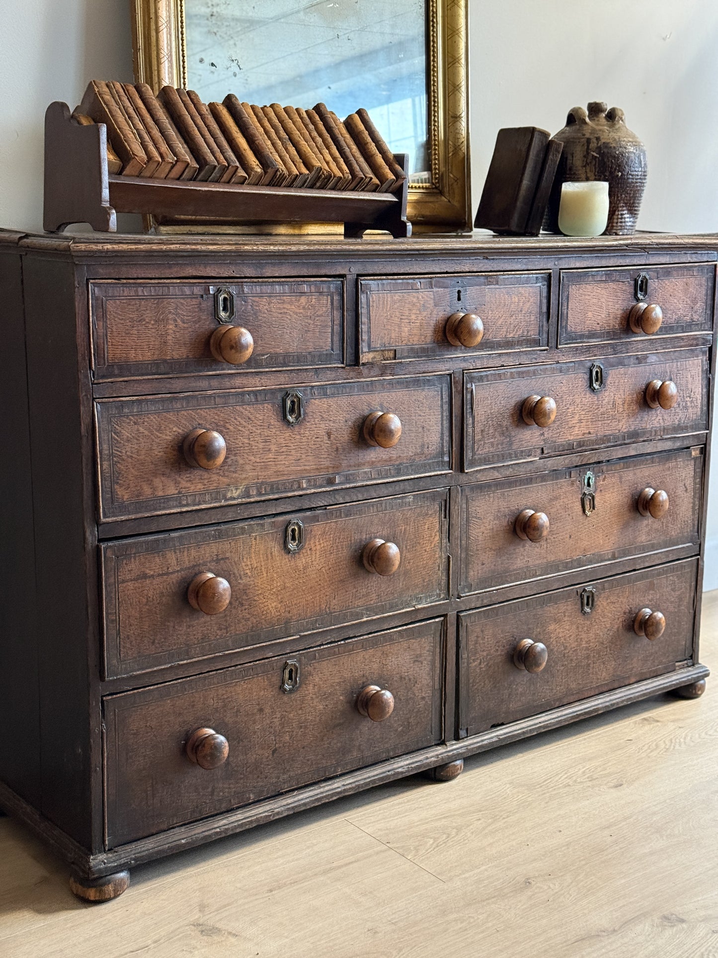 Antique English Sideboard/Bank of Nine Drawers