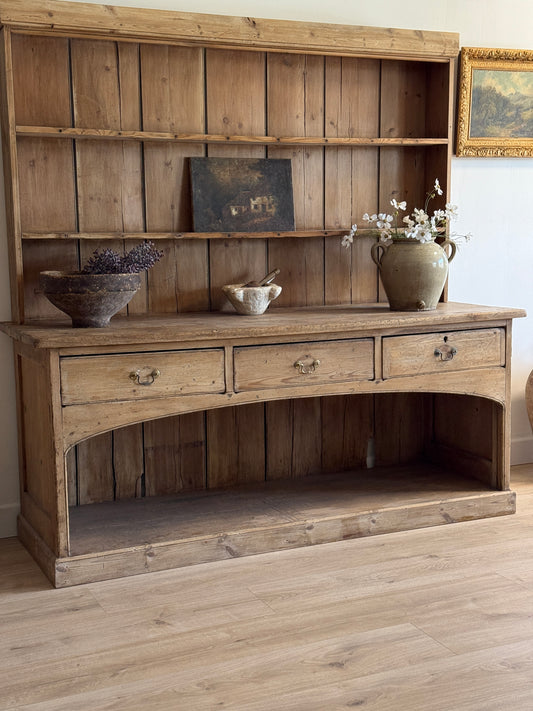 Large Antique English Pine Stepback Hutch