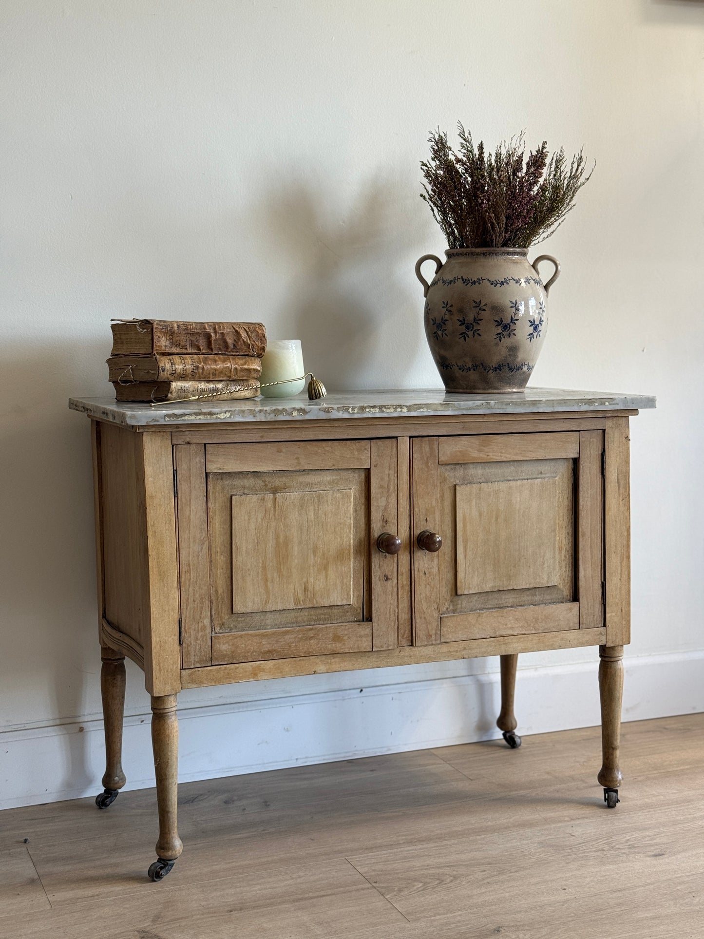 Antique English Pine & Marble Sideboard