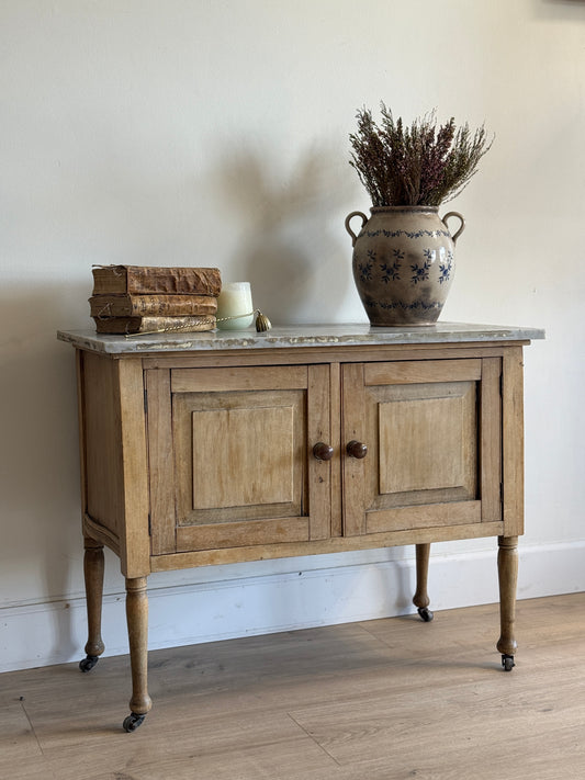 Antique English Pine & Marble Sideboard