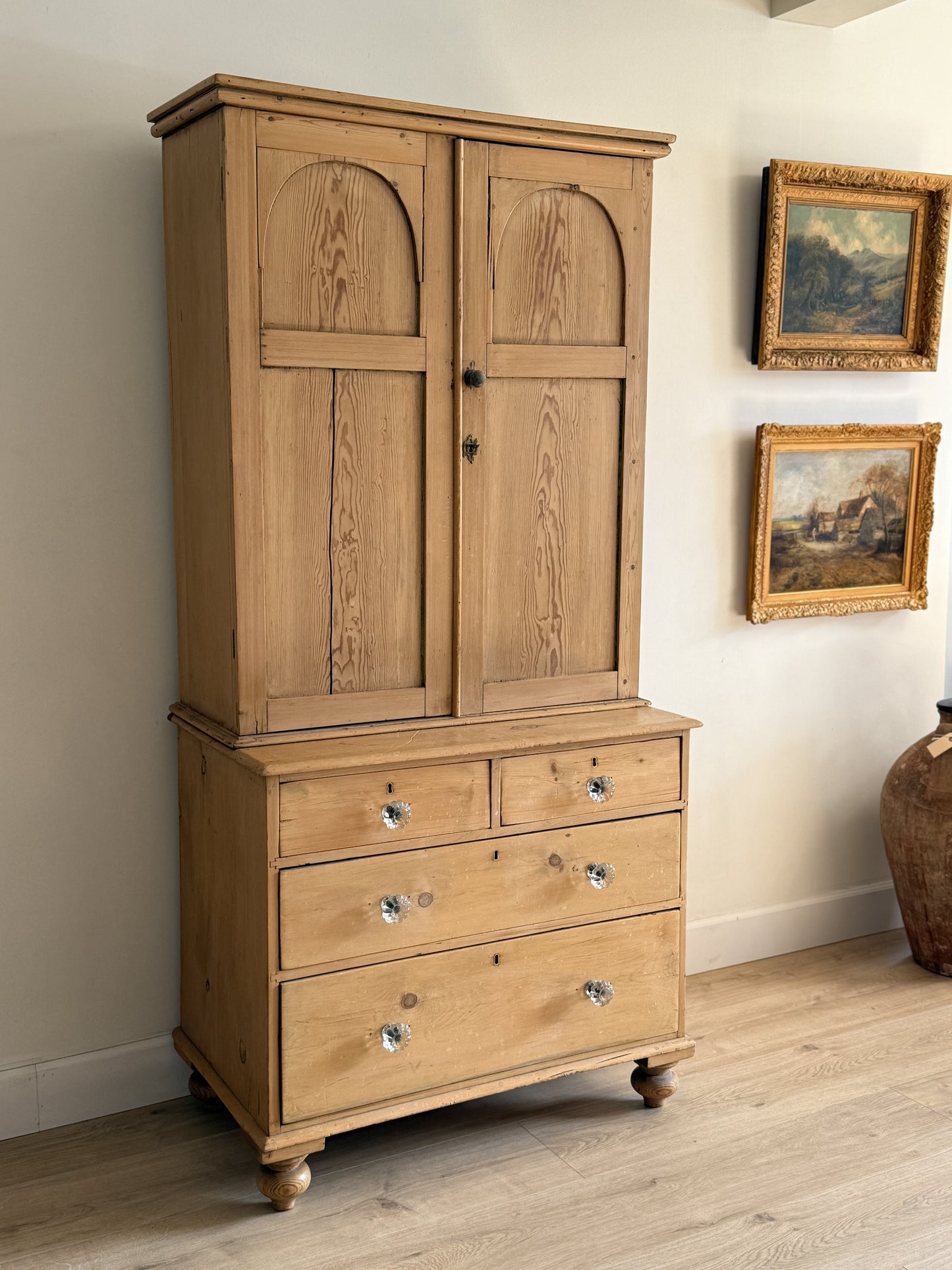 Antique English Pine Linen Press