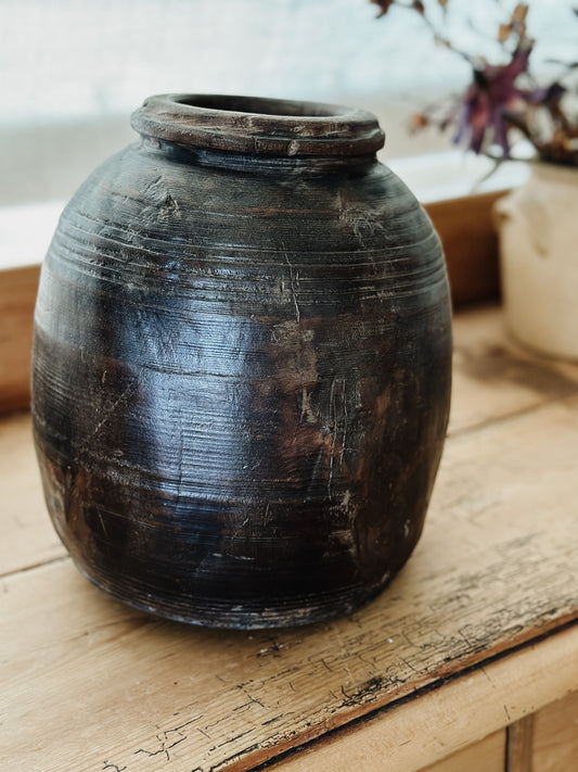 Large Vintage Hand-carved Wood Jug/Pot