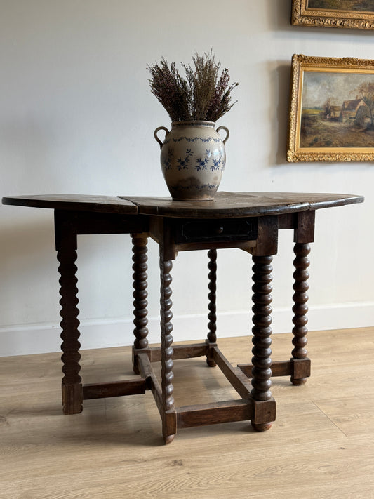 17th c. French Walnut Oval Gateleg Table with Drawer