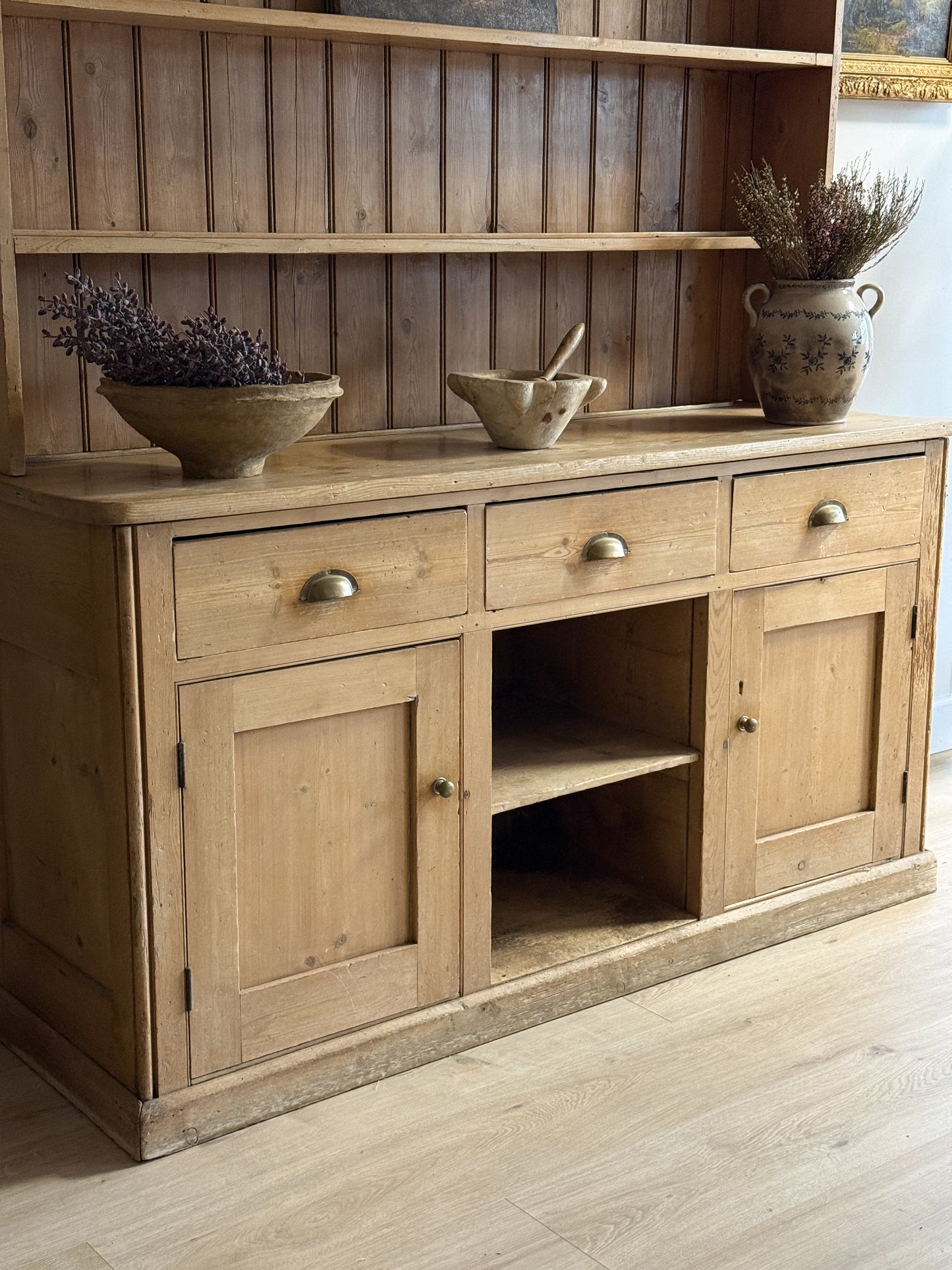 Antique English Pine Stepback Hutch
