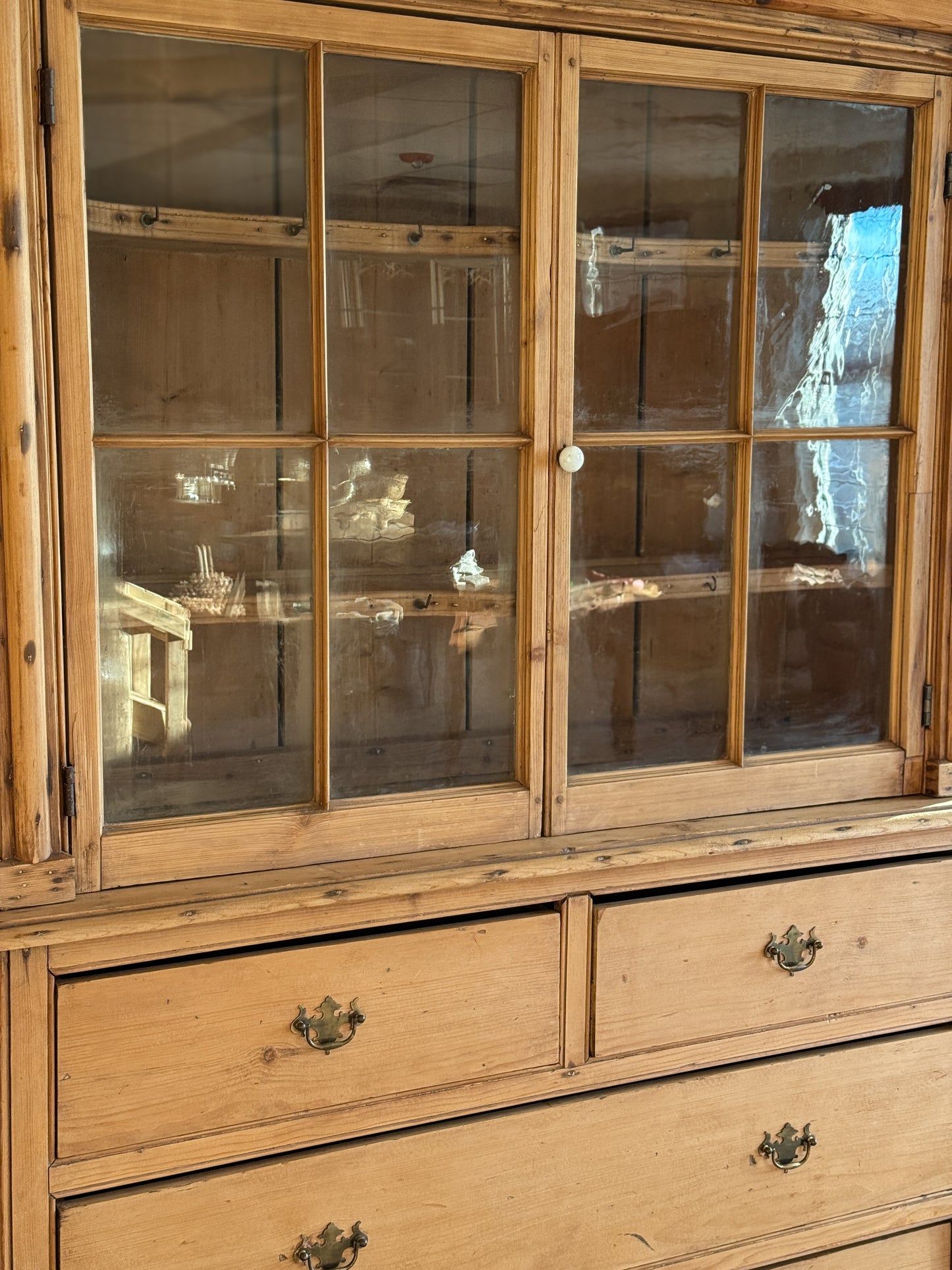 Antique English Pine Hutch with Glass Upper