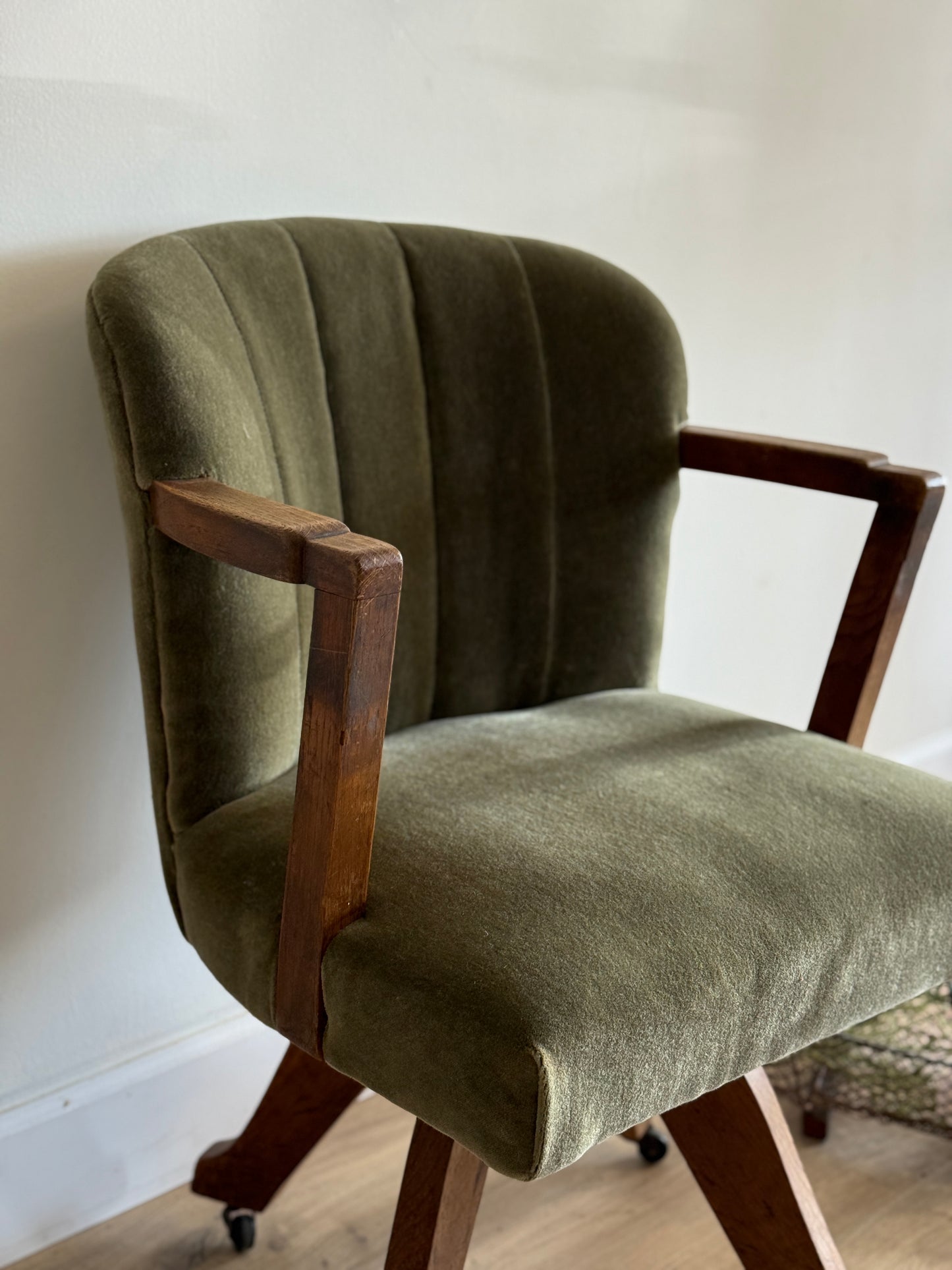 Vintage English Mohair Swivel Chair
