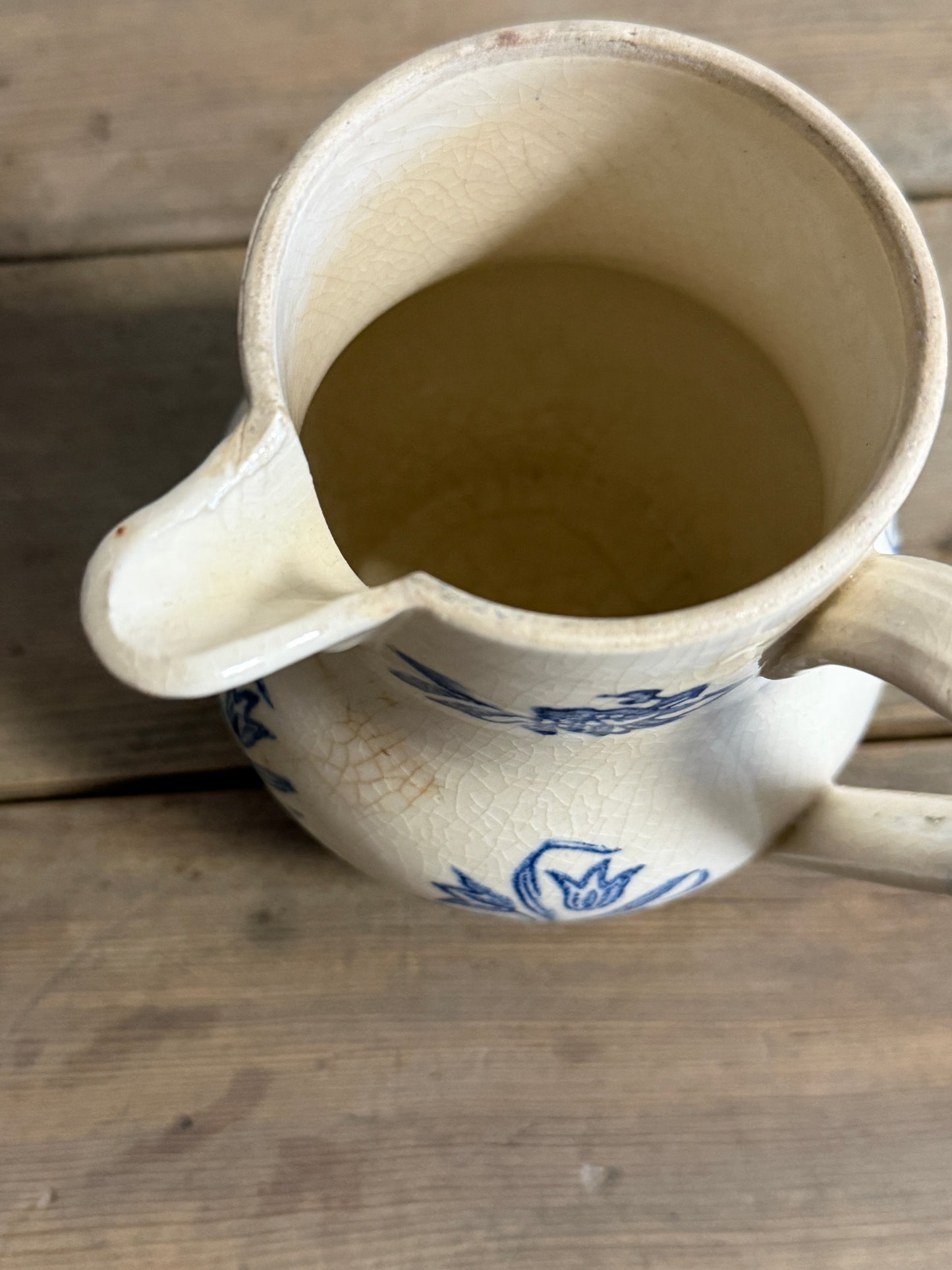 Saint Uze French Blue Transferware/Stoneware Pitcher