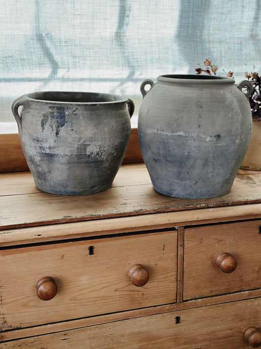 Large Vintage Grey Pots with Handles