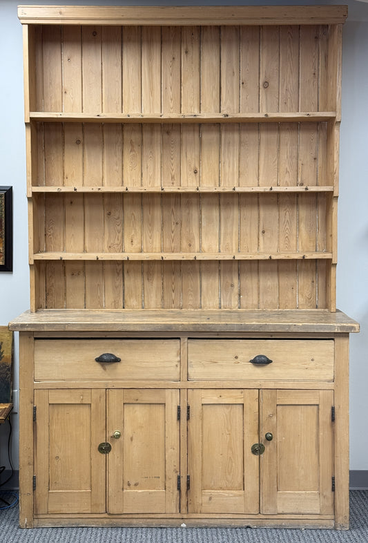 Large Antique English Pine Step-back Hutch