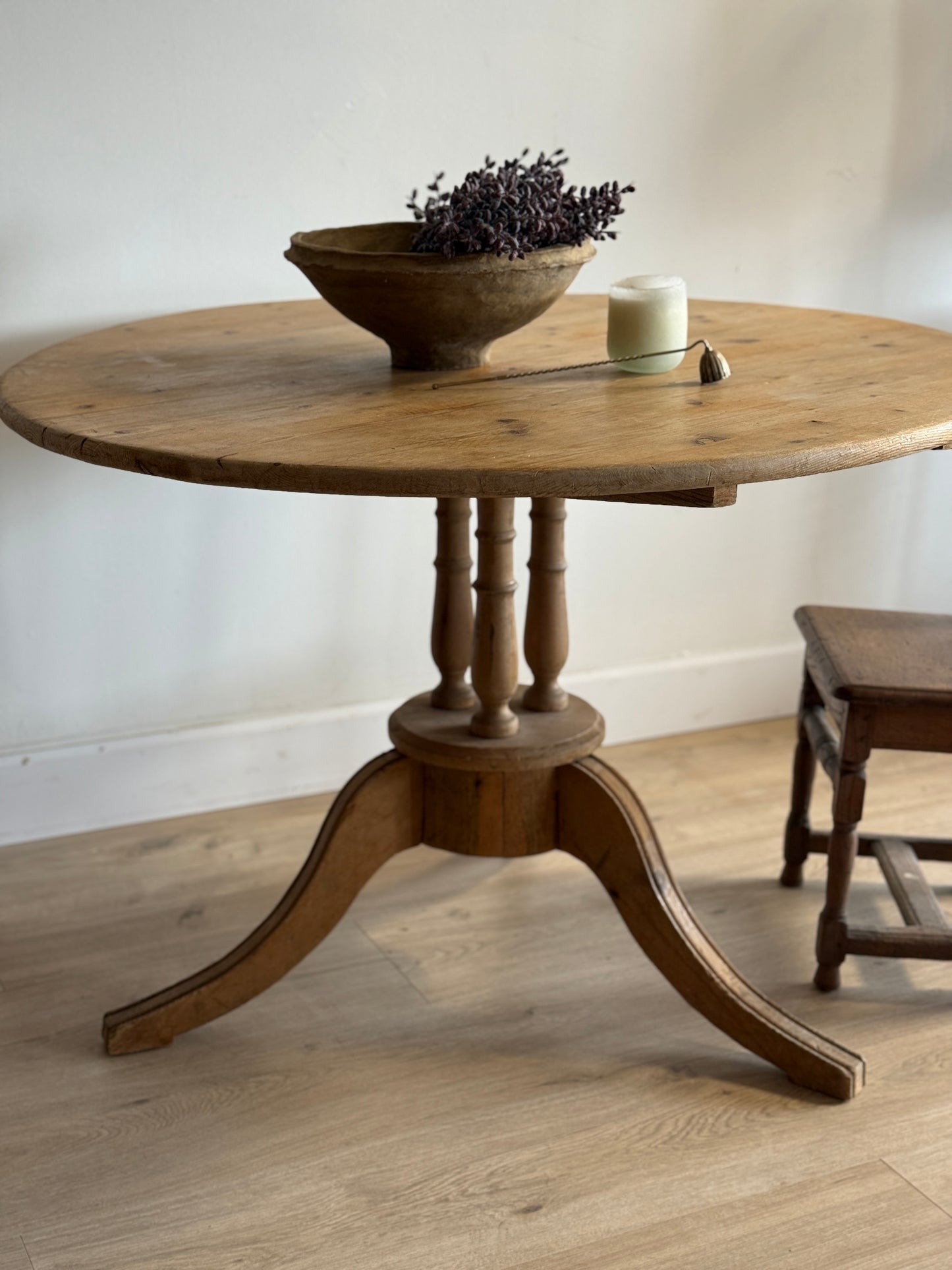 Antique English Pine Round Dining Table