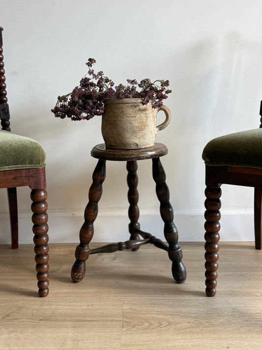 Large Vintage French Bobbin Stool/Side Table, Dudouyt