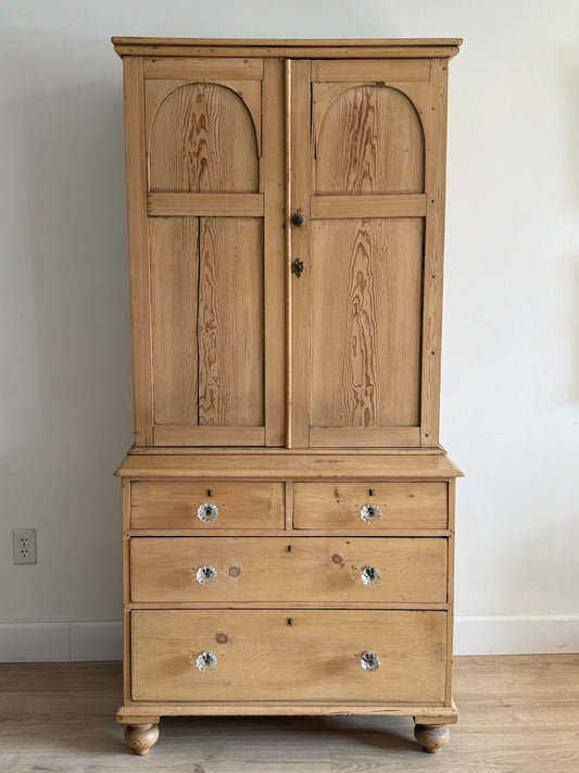 Antique English Pine Linen Press