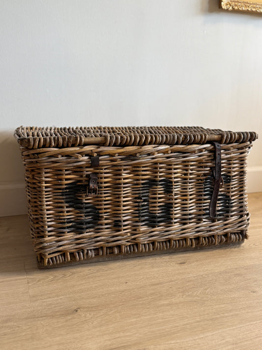 Antique English Wicker Trunk with iron Hardware