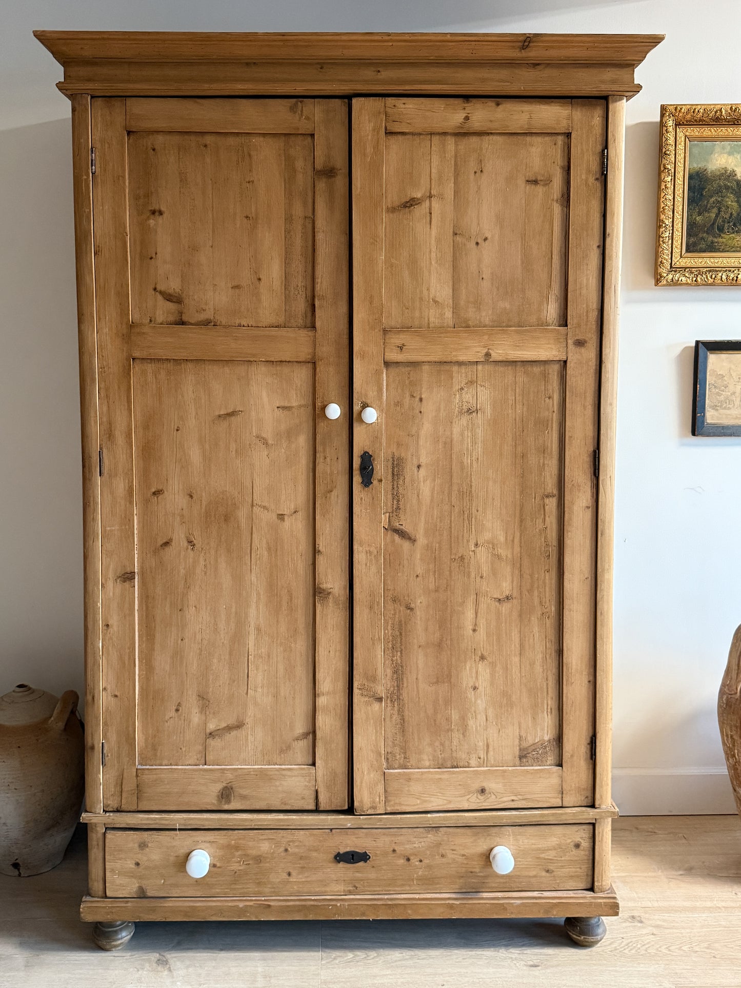 Antique English Pine Knockdown Wardrobe/Armoire