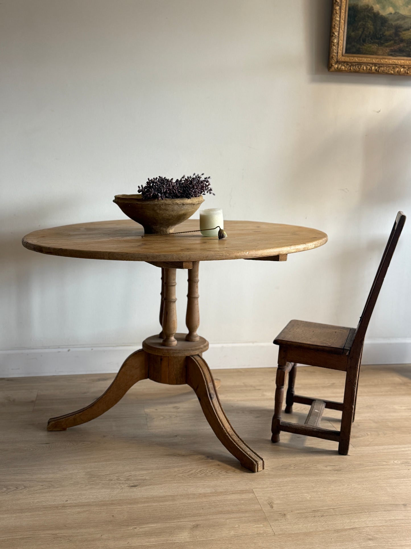 Antique English Pine Round Dining Table
