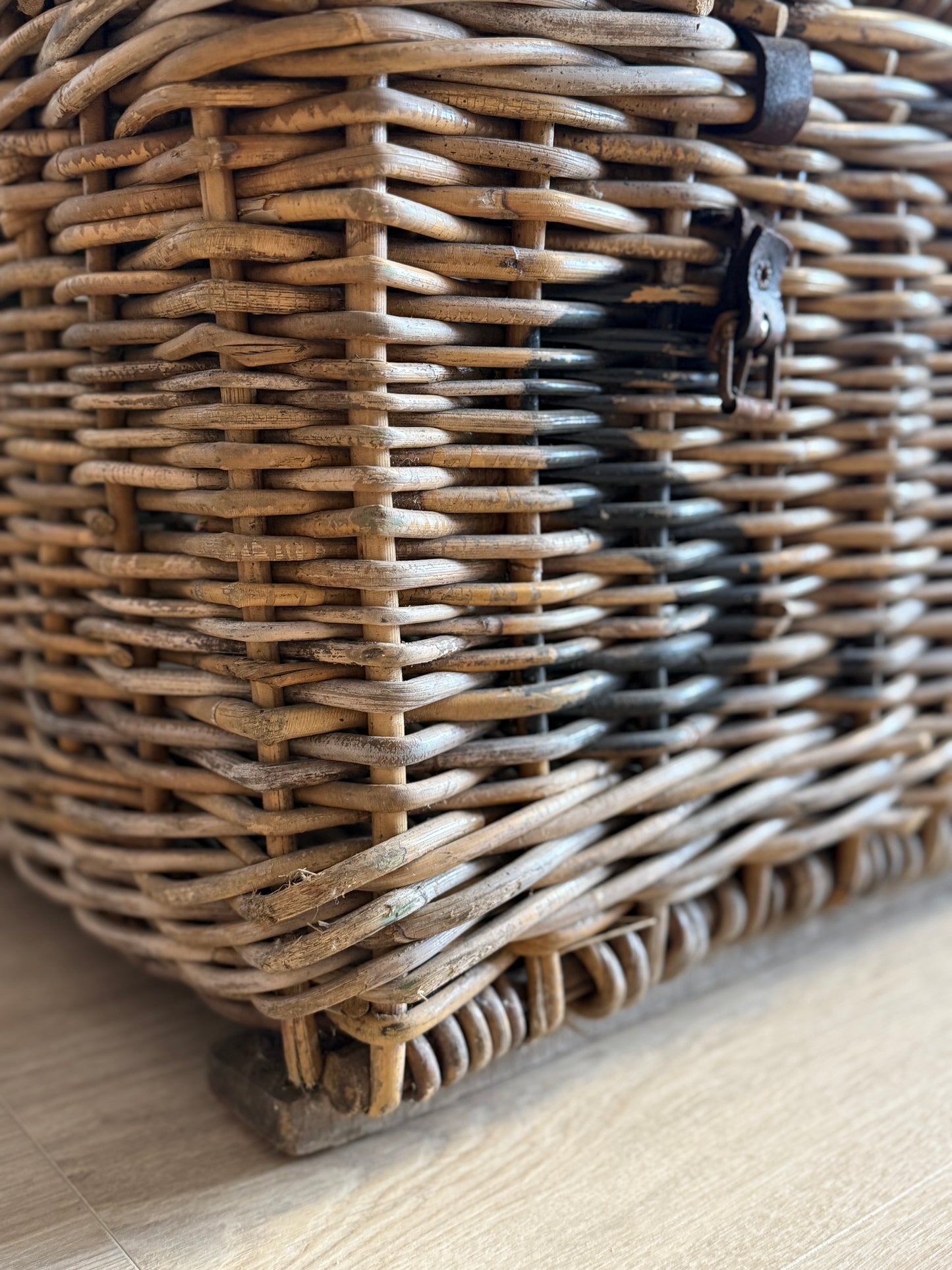 Antique English Wicker Trunk with iron Hardware