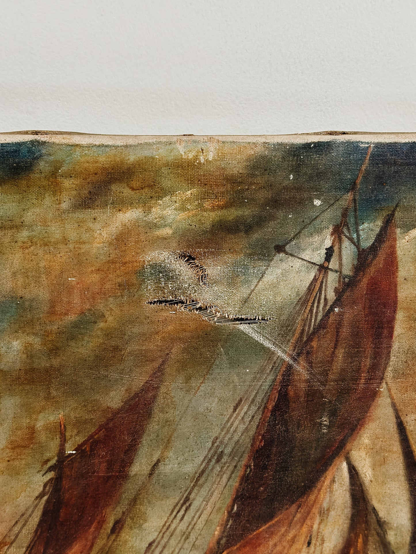 Original Antique British Oil Painting, Primitive Seascape