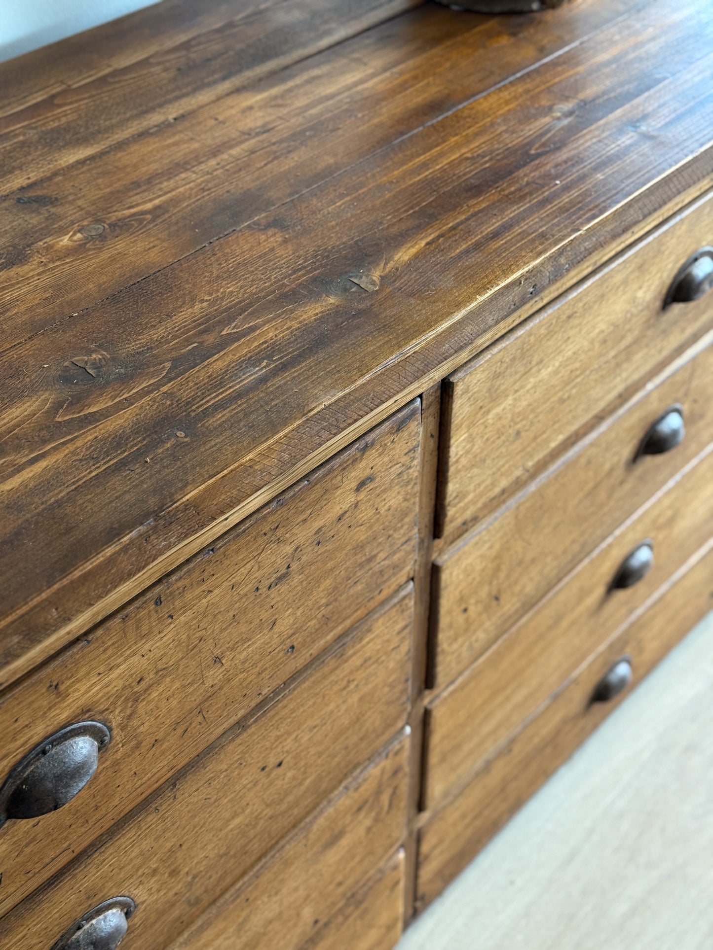 Antique English Bank of School Drawers/Sideboard