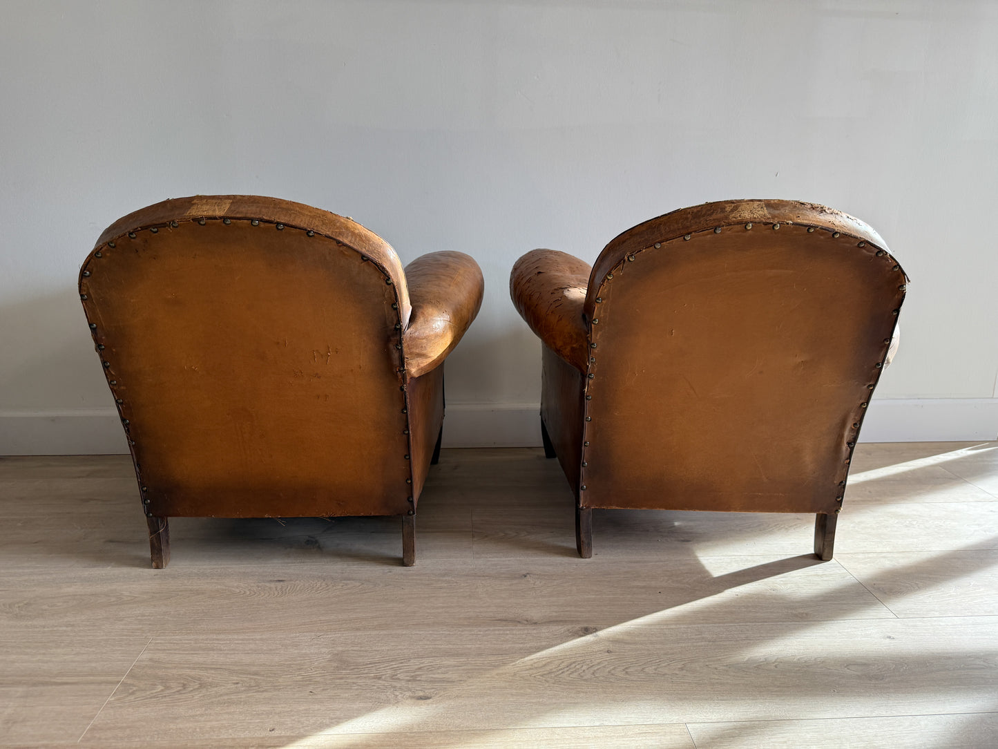 Antique Pair French Leather Chairs