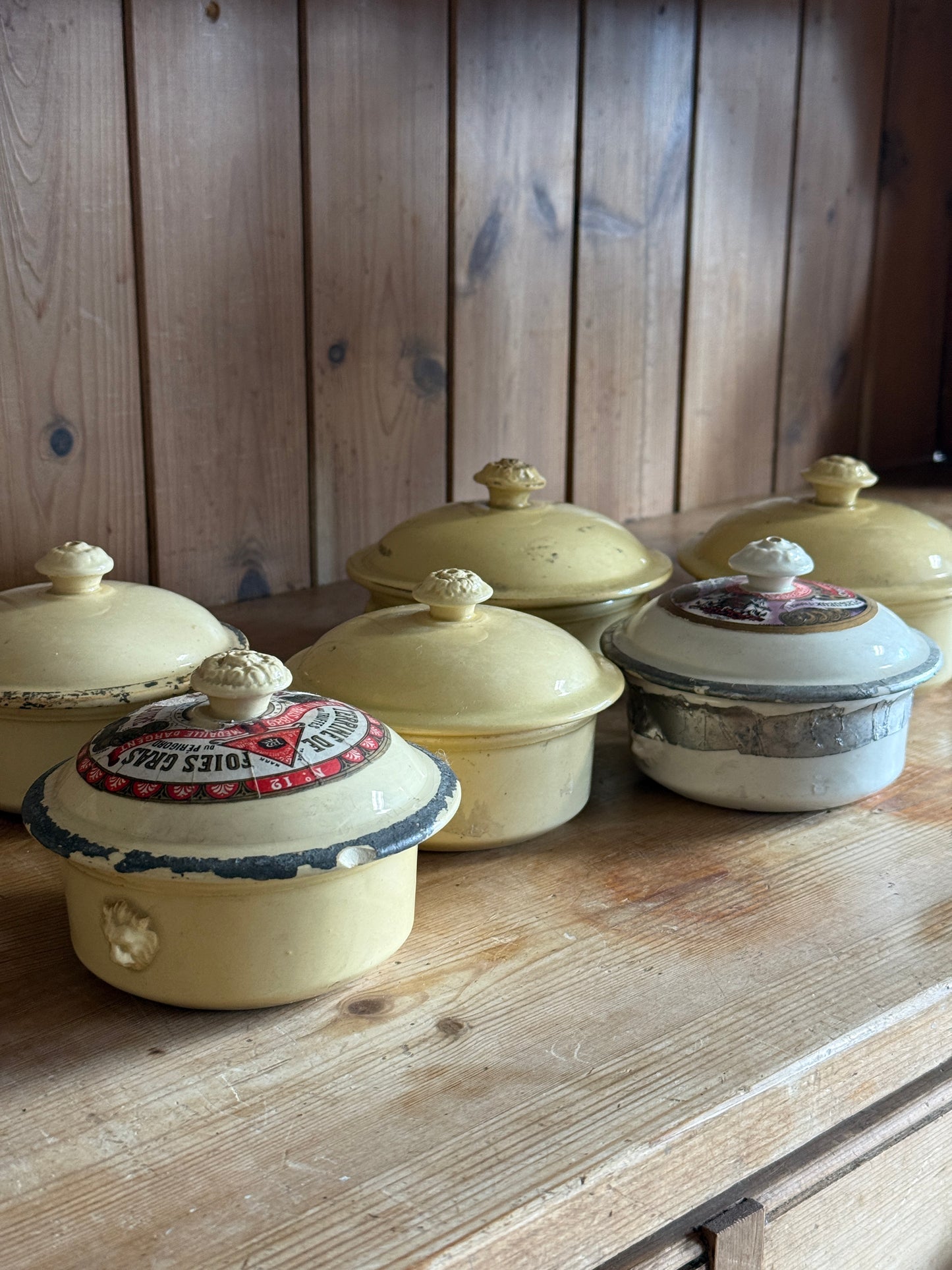 Antique French Foie Gras Lidded Pots